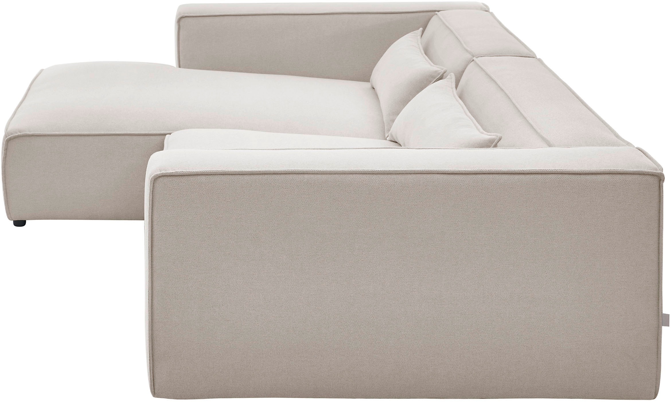 LeGer Home by Lena Gercke Ecksofa »PIARA XXL, Big-Sofa in Cord oder Leinenoptik, L-Form, mit Kedernaht«, wahlweise Ottomane rechts/links, schwarze Füße, extra tiefe Sitzfläche