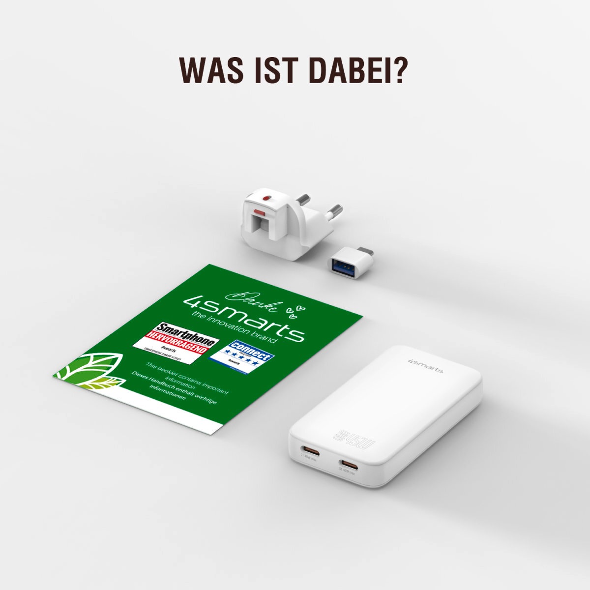 4smarts USB-Ladegerät »FlatPlug Slim Dual 45W GaN 2x USB-C« extrem flaches Design
