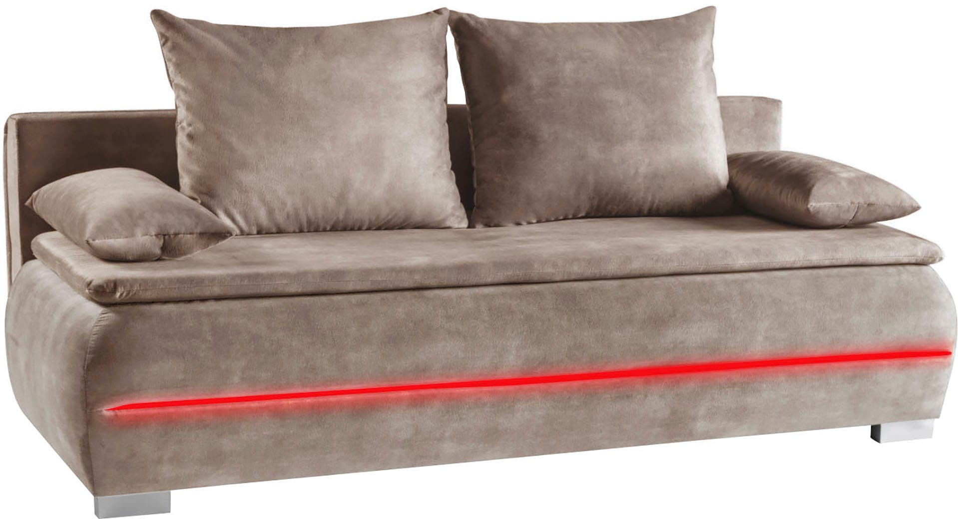 WERK2 Schlafsofa »Tekla 206 cm LED modern, Liegefläche 200/140cm, Wellenunterfederung« Veloursstoff, Schlaffunktion, Bettkasten, LED-Beleuchtung
