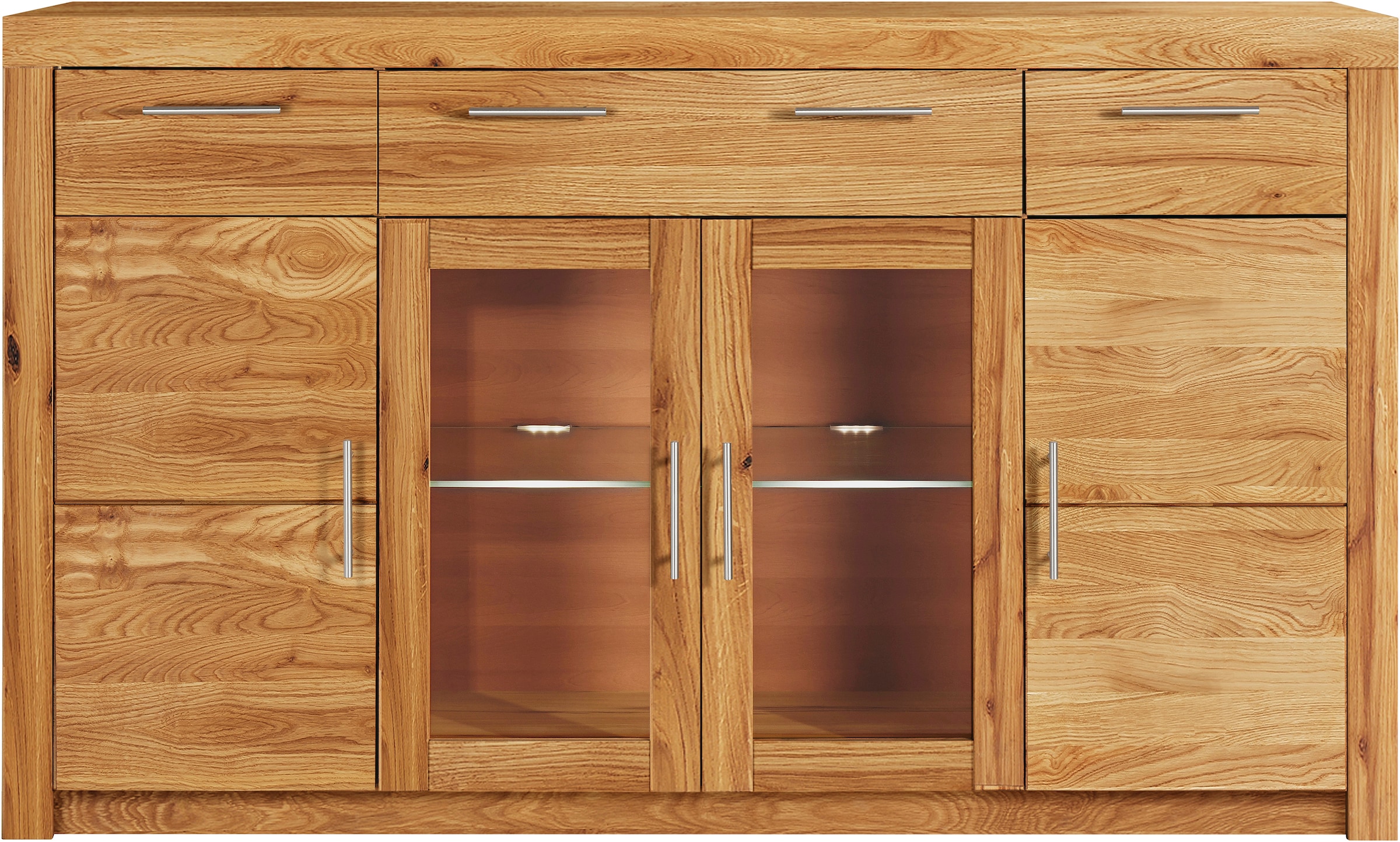 VOGL Möbelfabrik Highboard »Toronto«, opt. Glastüren, teilmassiv, Rahmenoptik, Made in Germany