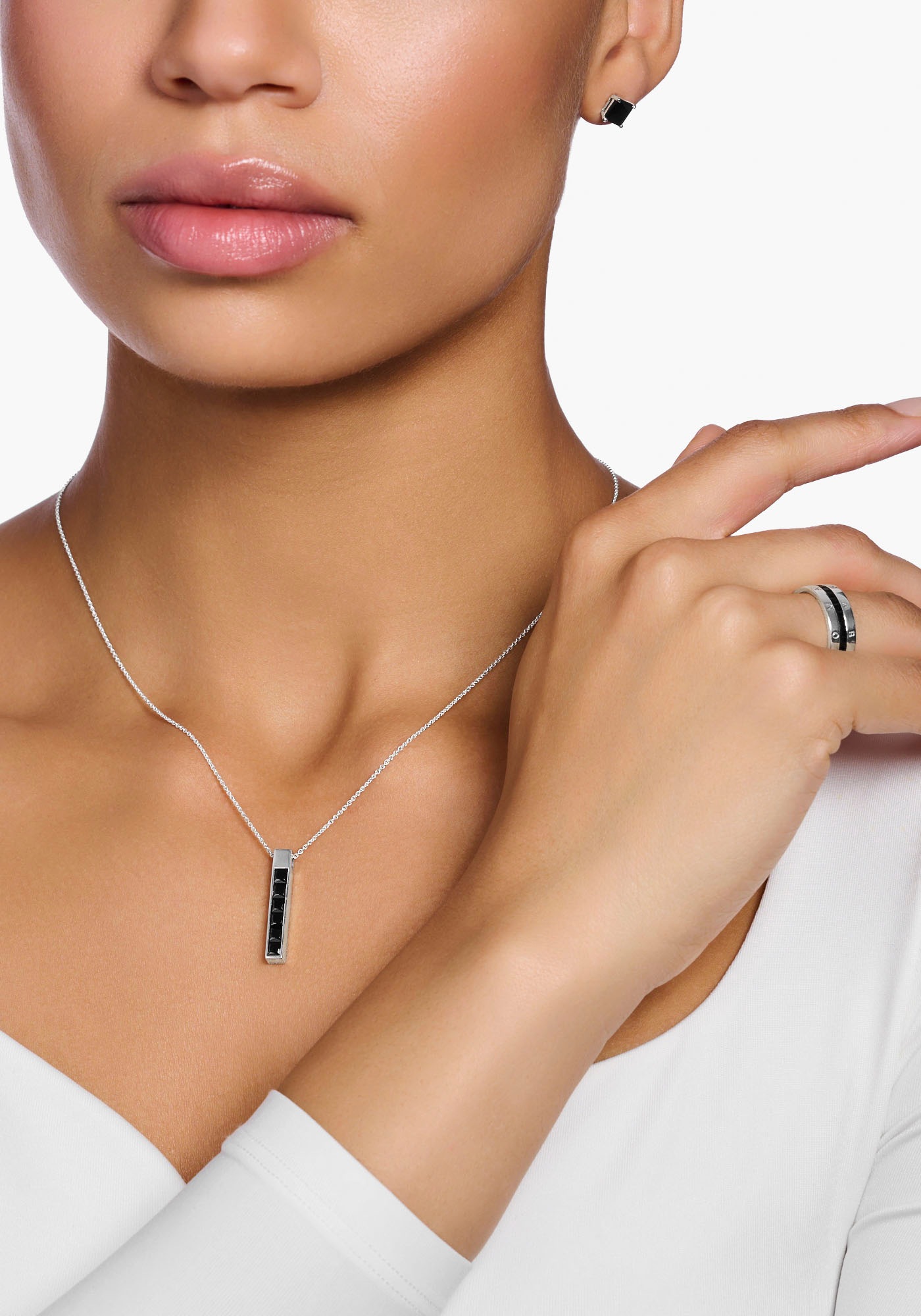 THOMAS SABO Kette mit Anhänger »KE2113-051-14-L45V, KE2113-166-7-L45V, KE2113-643-11-L45V«, mit Glas-Keramik Stein, Zirkonia (synth.)
