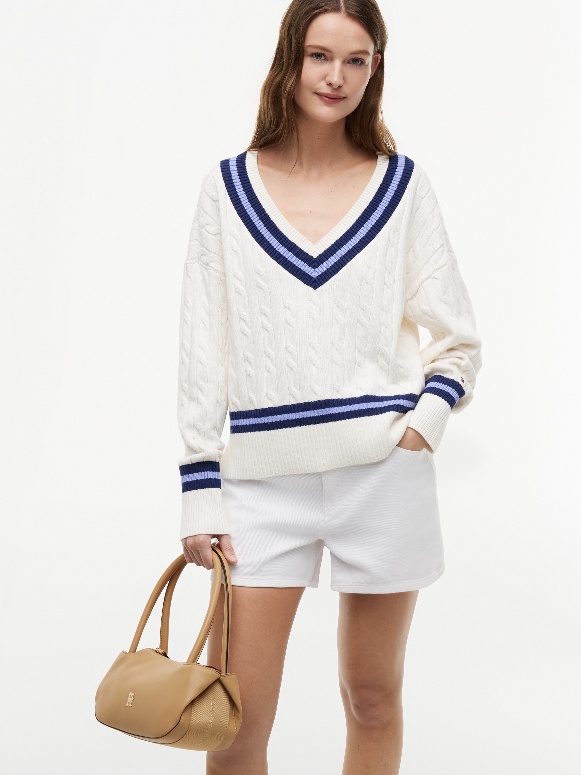 Tommy Hilfiger Henkeltasche »TH LOGOTAPE SHOULDER BAG« Damen Handtasche mit doppeltem Tragegriff