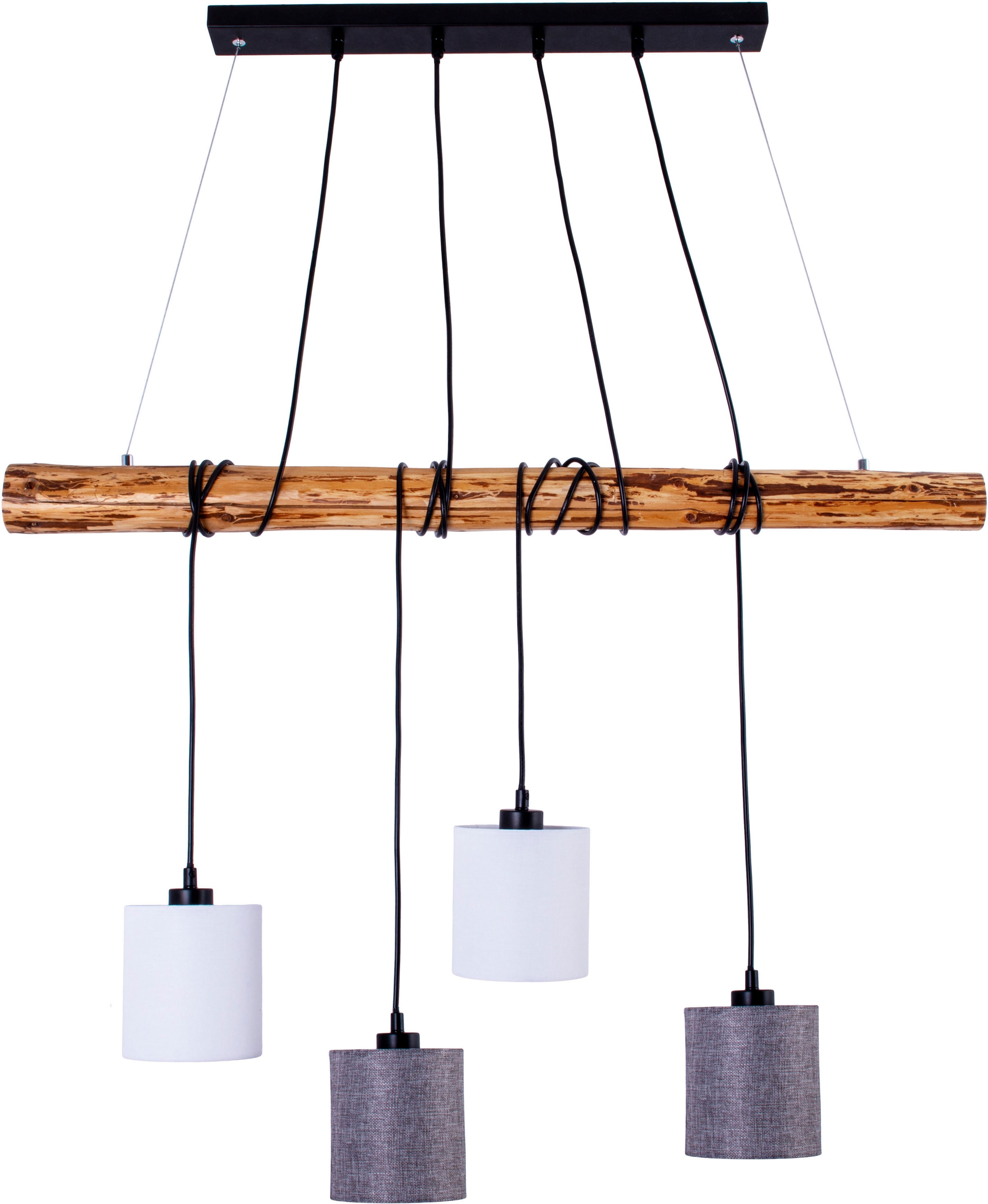 näve Pendelleuchte »Malta« E27 1 Stk. Textilschirme weiß/naturgrau, Gestell Metall/Zedernholz, 4x E27