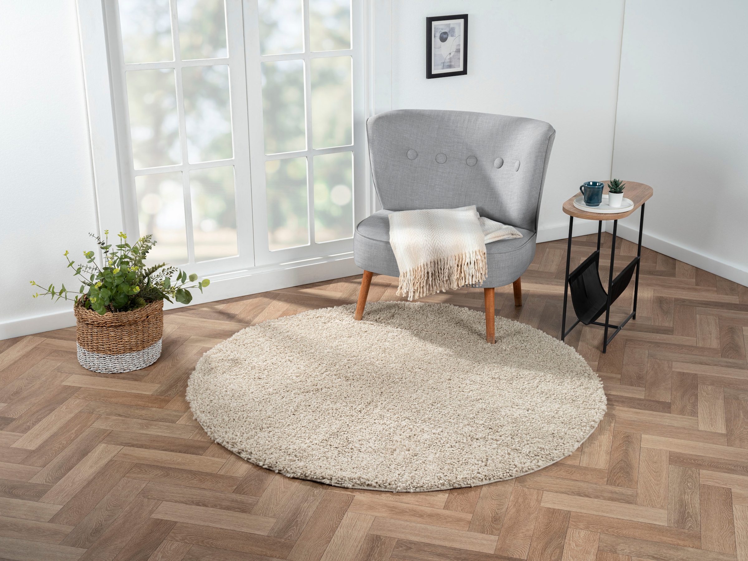 Myflair Möbel & Accessoires Hochflor-Teppich »My Shaggy«, rund, 37 mm Höhe, Shaggy, Uni Farben, leicht glänzend, Microfaser, extra flauschig
