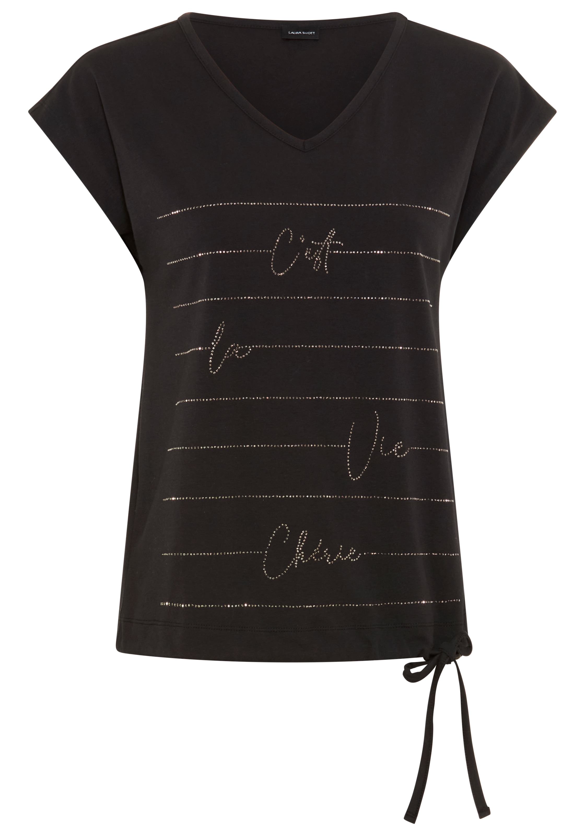 Laura Scott V-Shirt mit Glitzersteinen und Tunnelzug