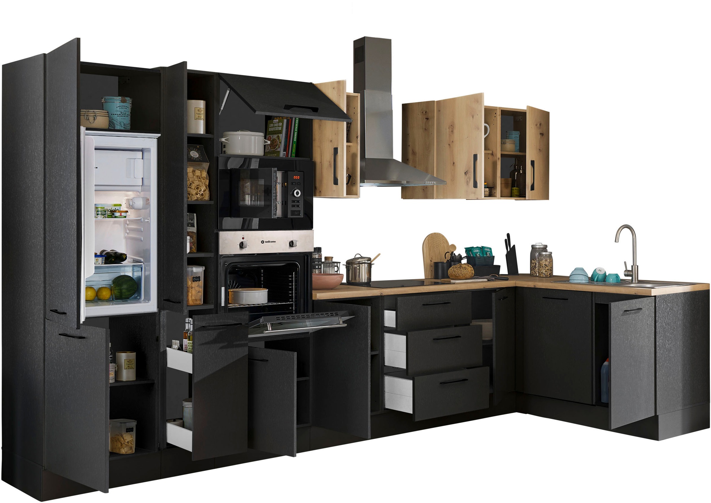 BASIC by Balculina Winkelküche »Turin«, Stellbreite 370x175 cm, wahlweise mit E-Geräten