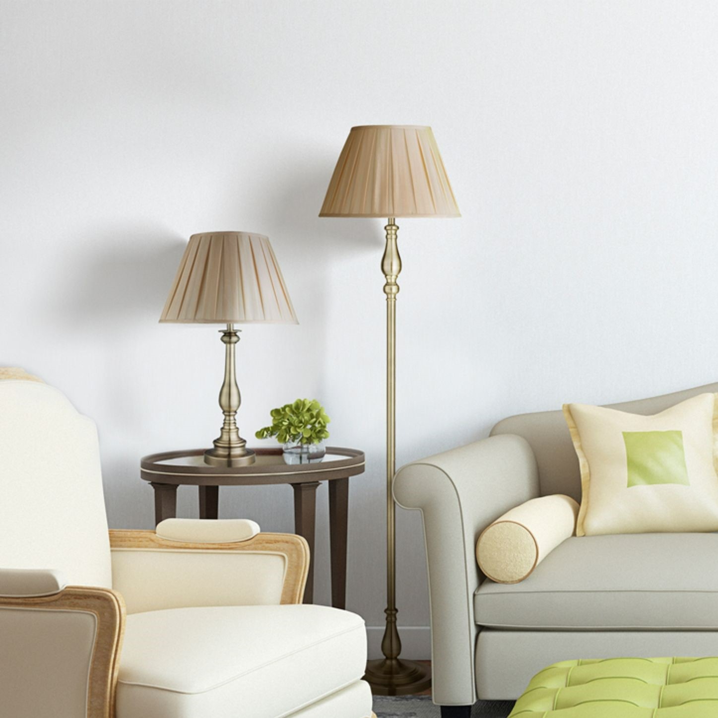 Searchlight Stehlampe »Flemish Floor Lamp- Antique Brass  Pleated Shade« E27 1 Stk.