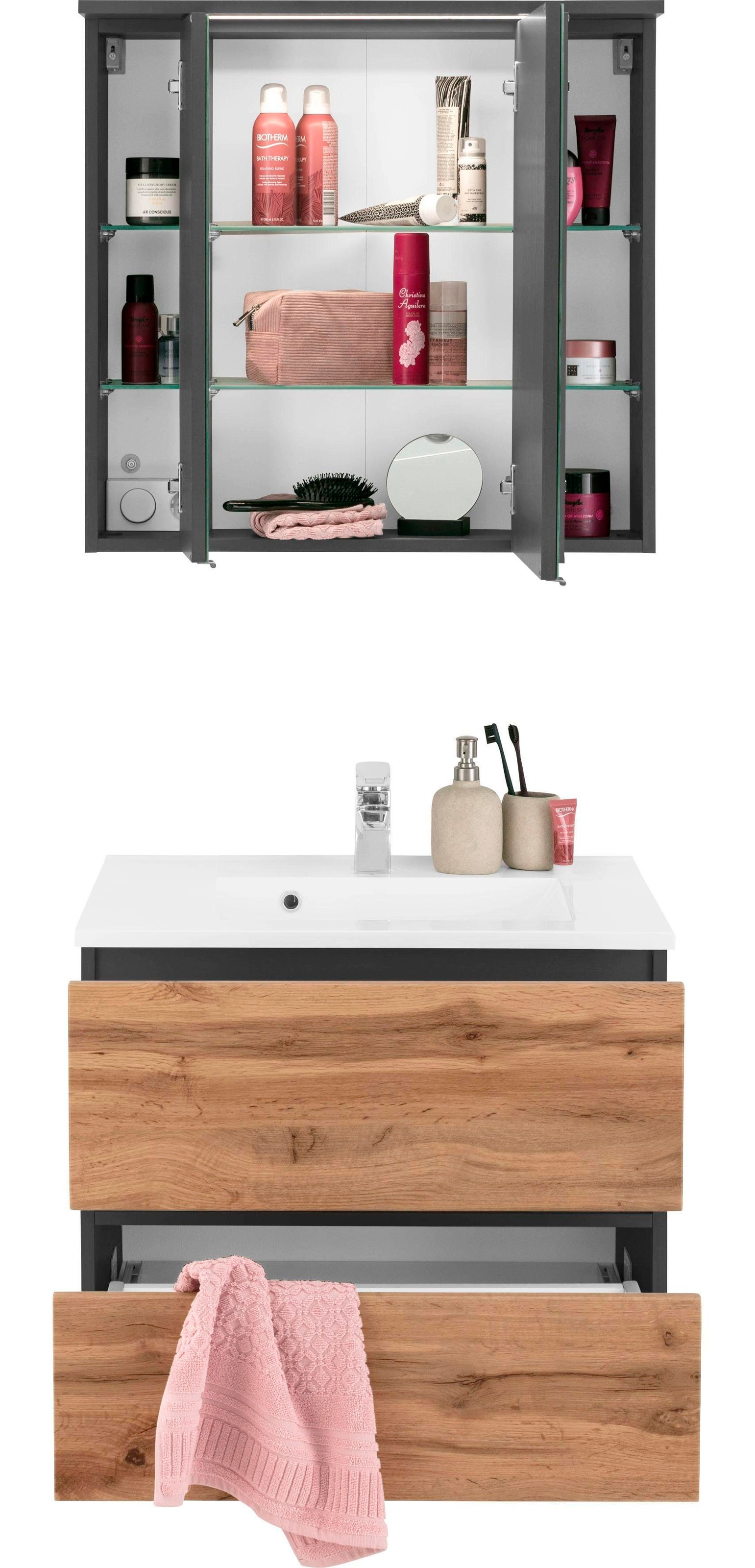 HELD MÖBEL Badmöbel-Set »Lucca«, (2 St.), Breite 60 cm, mit LED- Spiegelschrank auf Raten bestellen | Waschbeckenunterschränke