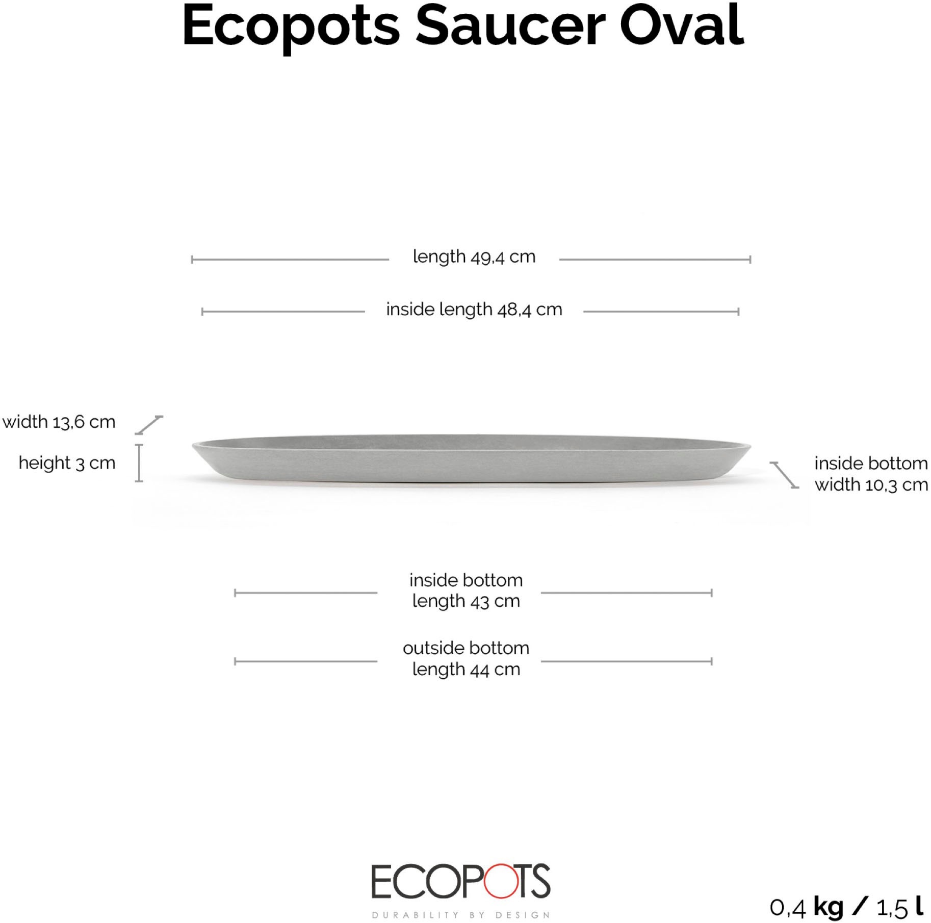 ECOPOTS Blumentopfuntersetzer »SAUCER OVAL White Grey« BxTxH: 13,6x13,6x3 cm