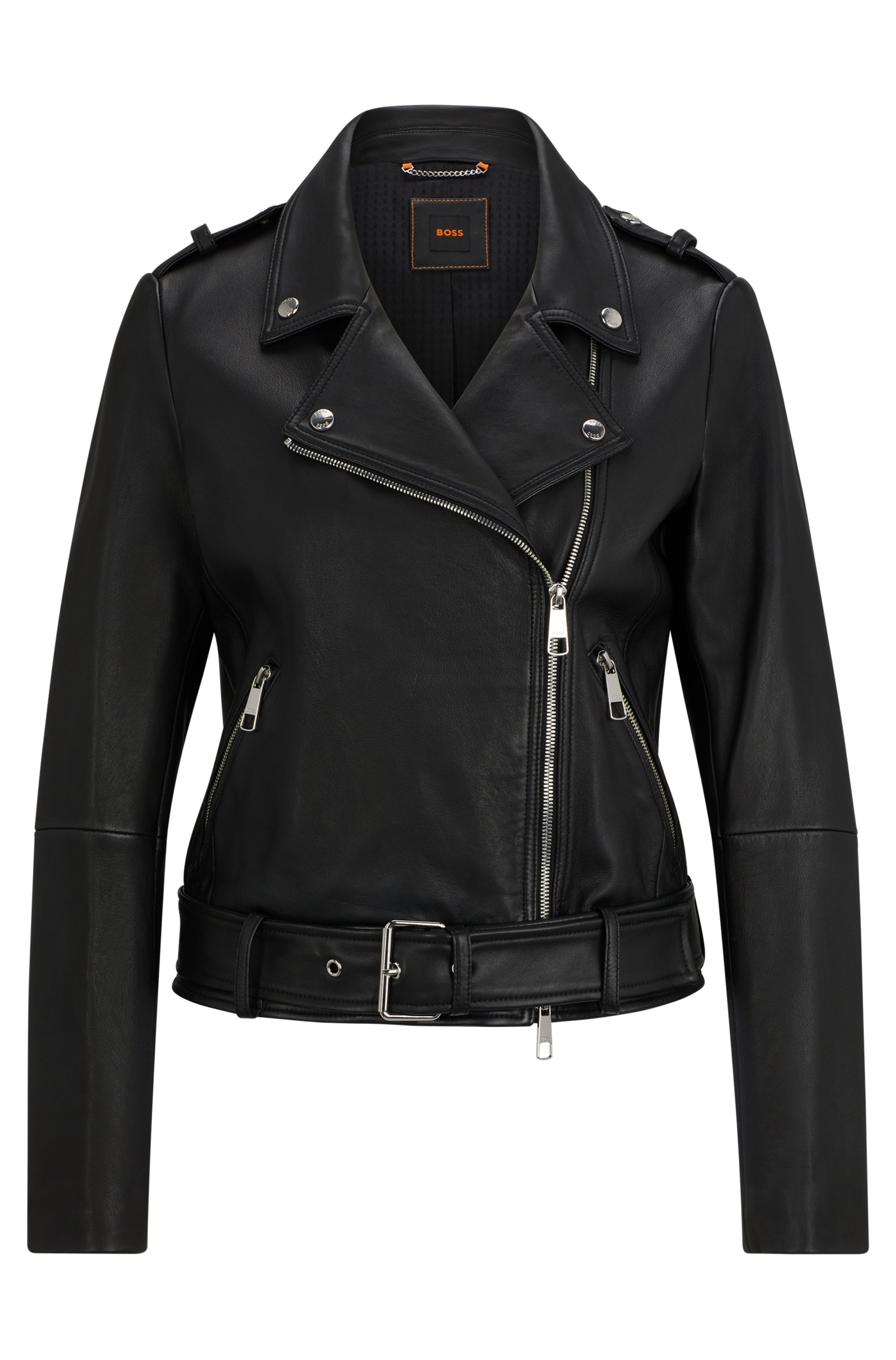 BOSS ORANGE Lederjacke »Sameli Premium Damenmode«, mit Ziergürtel