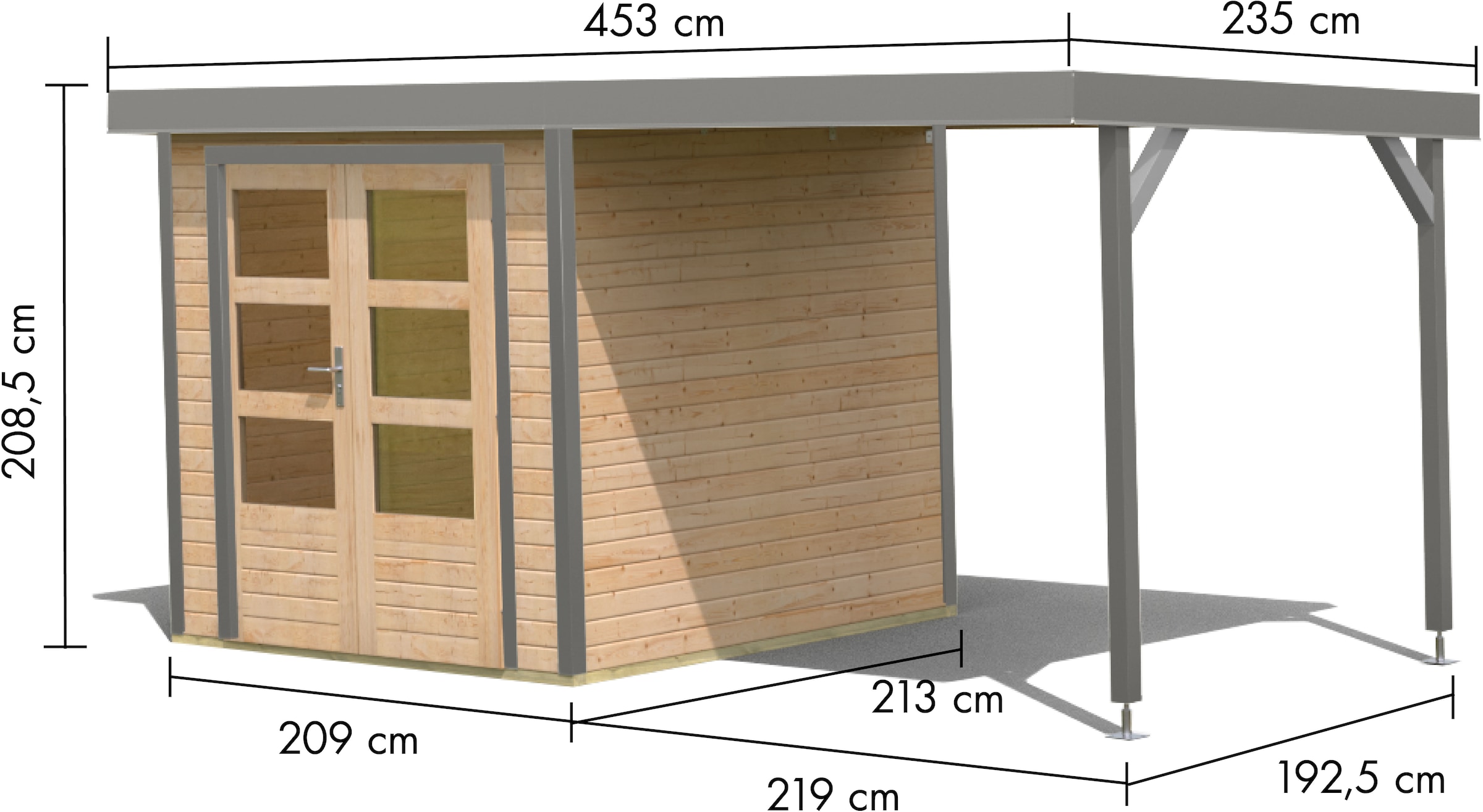 Karibu Gartenhaus »Jupiterino 2  SET, in verschiedenen Farben« inkl. Anbaudach, Made in Germany