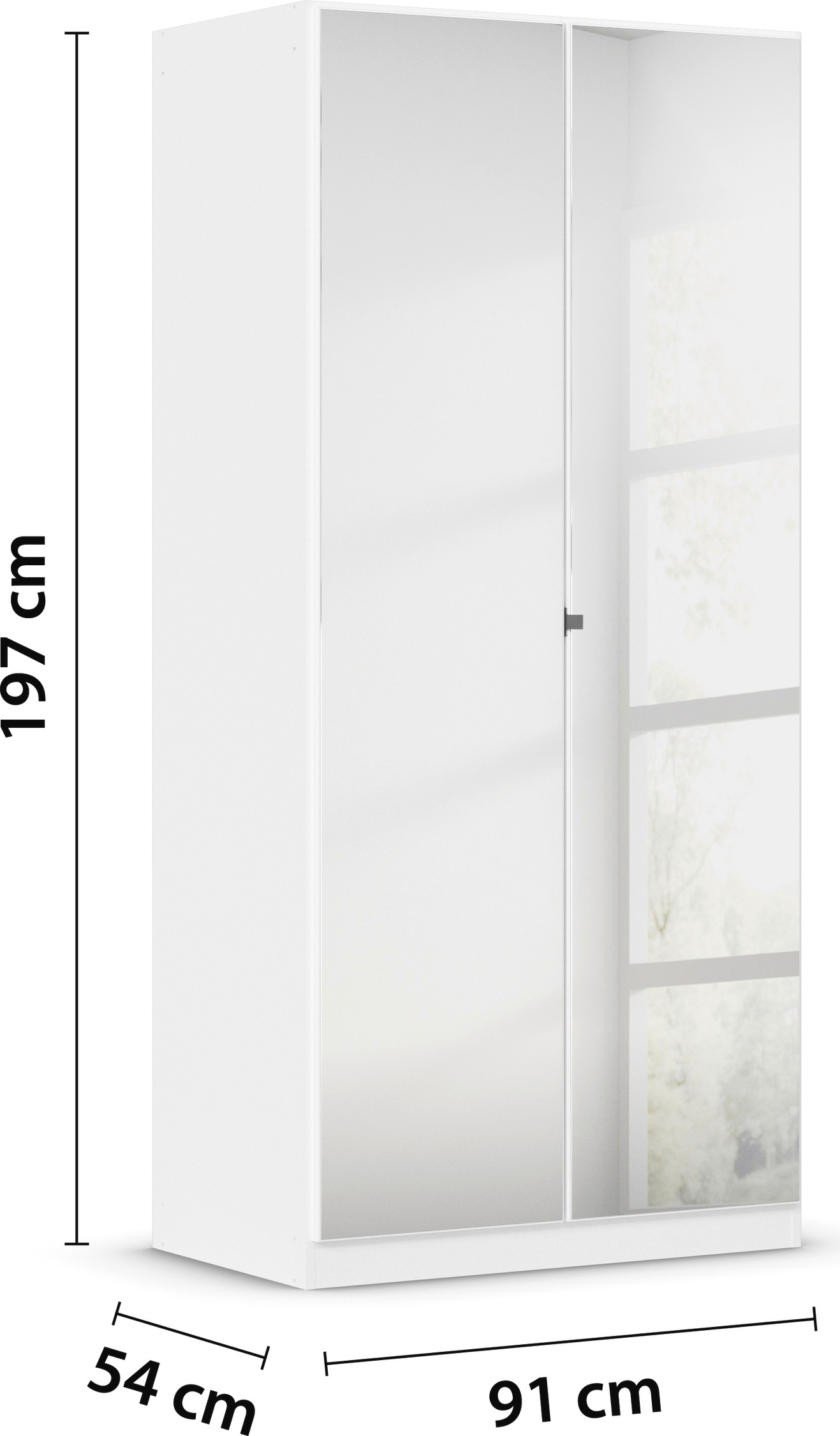 rauch Drehtürenschrank »Reflect«, mit Spiegelfront, inkl. praktischer Inneneinteilung und Stoffboxen-Set
