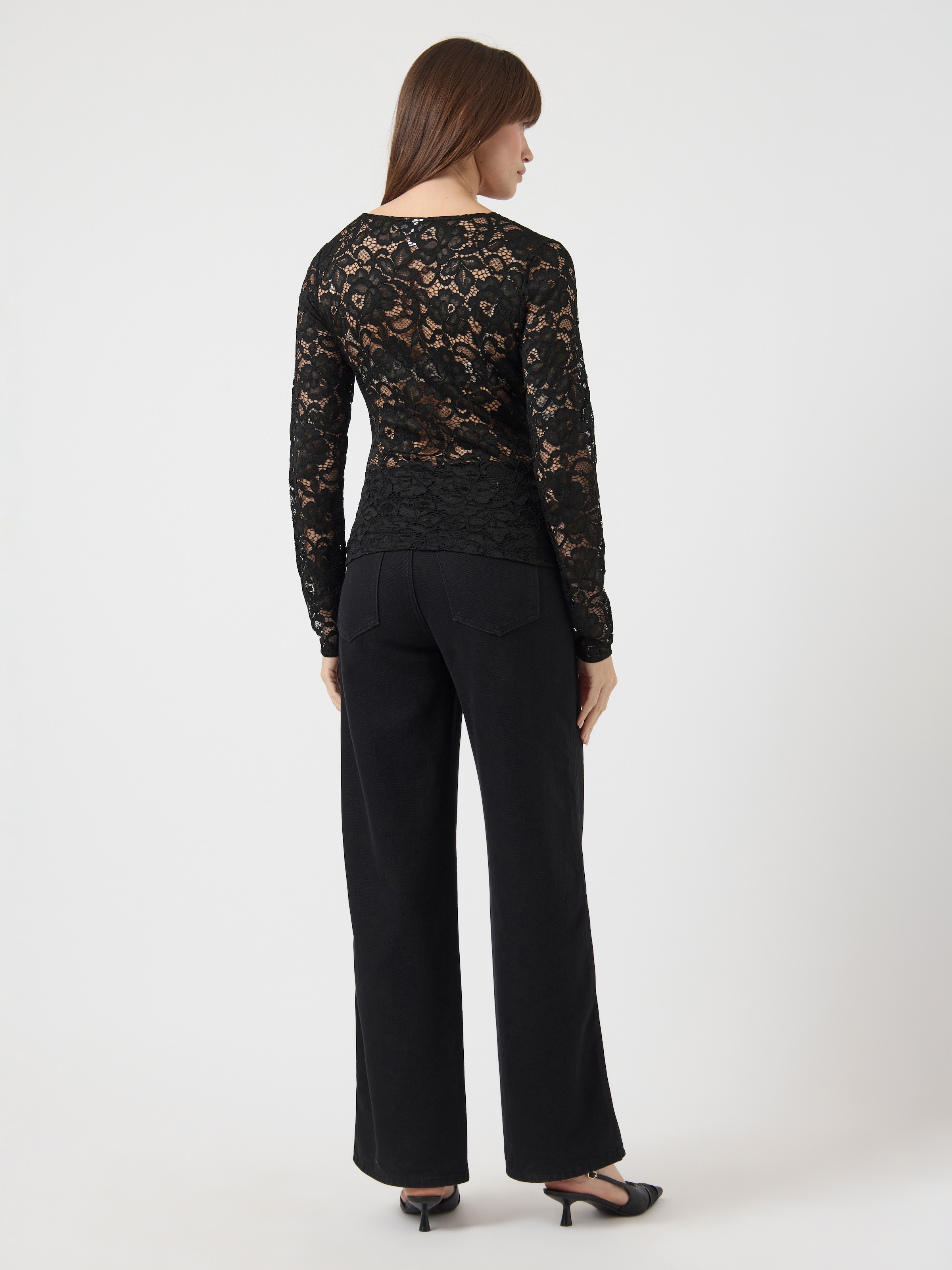 Y.A.S Spitzenshirt »YASLACEY LS V-NECK LACE TOP S. NOOS«