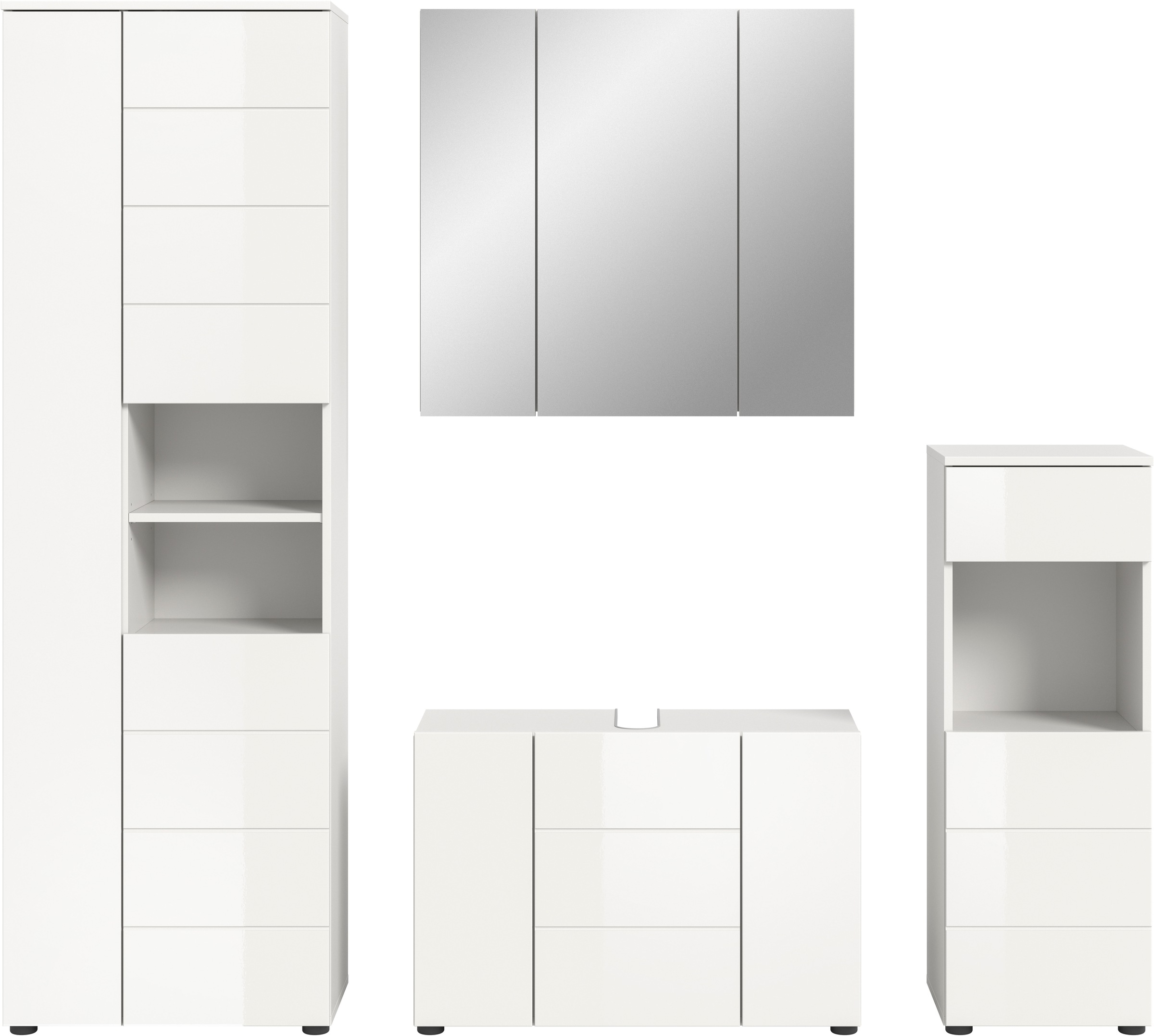 welltime Badmöbel-Set »Biel, Höhe 190 cm, Hochschrank, Unterschrank, Spiegel, Standschrank«, (4 St.), Bad Set, modernes Design, Hochschrank, Unterschrank, Spiegel