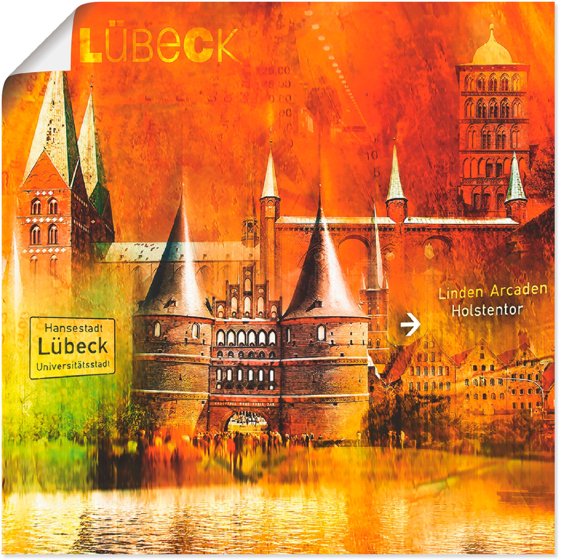 Artland Poster »Lübeck Hansestadt Collage 04«, Architektonische Elemente, (1 St.), als Leinwandbild, Wandaufkleber oder Poster in versch. Größen