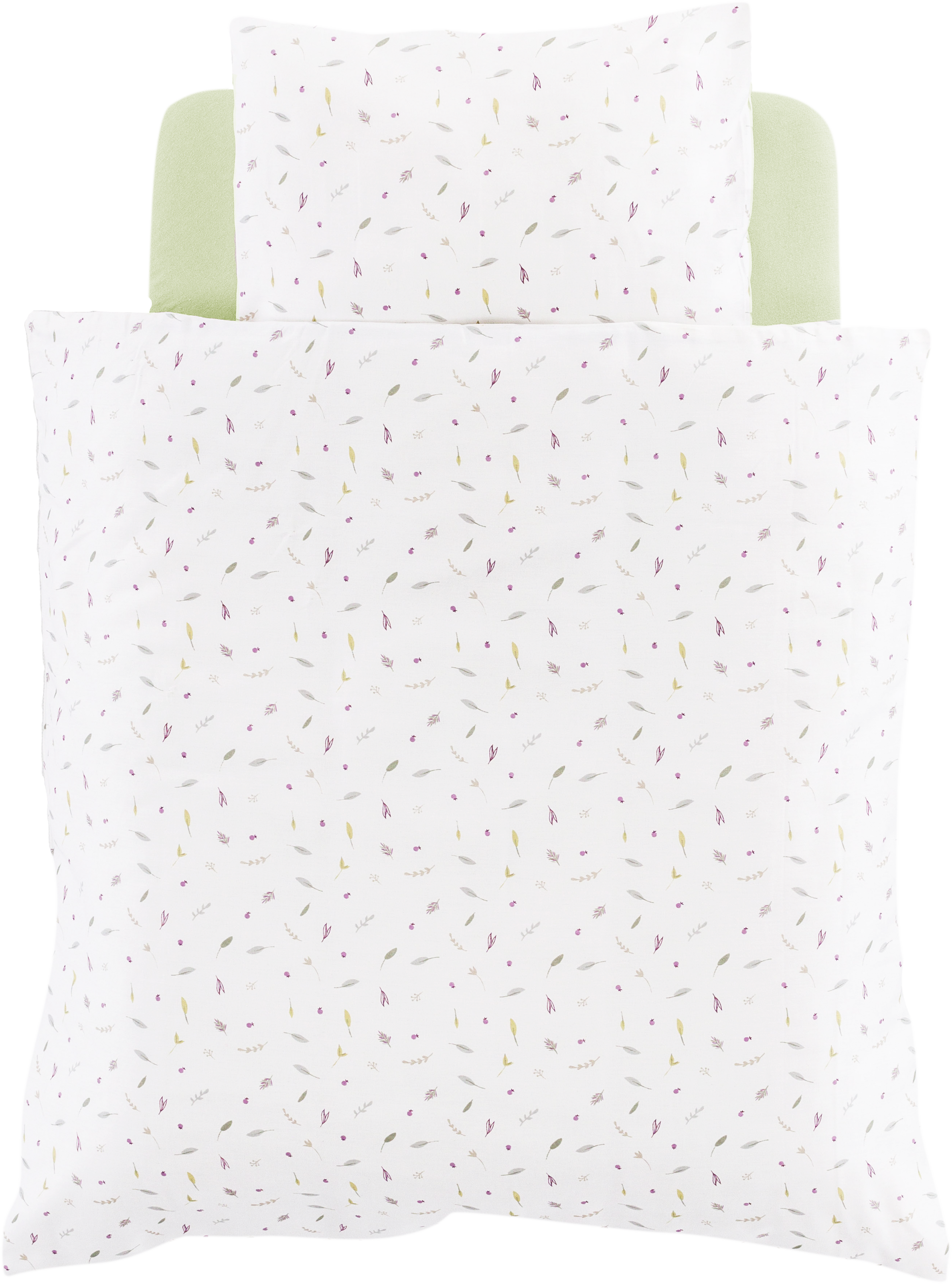 Babybettwäsche TRÄUMELAND "Sommergrün", weiß, B/L: 80cm x 80cm, Jersey, B/L: 40cm x 35cm, 2 Stk.