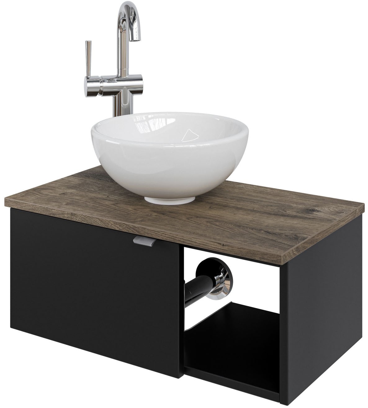 Saphir Waschtisch »Serie 6915 Waschschale mit Unterschrank für Gästebad, Gäste WC«, 61 cm mit Keramik-Aufsatzbecken, 1 Tür und 1 Fach