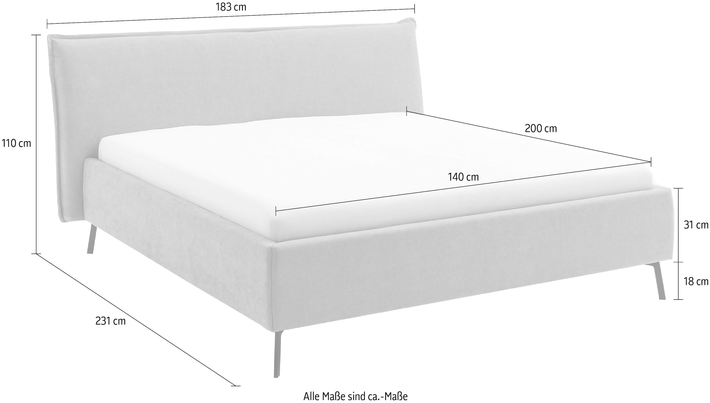 Home affaire Polsterbett »Aurela, liebevoll verarbeitete Biese & wahweise Überlänge« inkl. 7-fache Einlegetiefenverstellung & saugroboterfreundliche Höhe