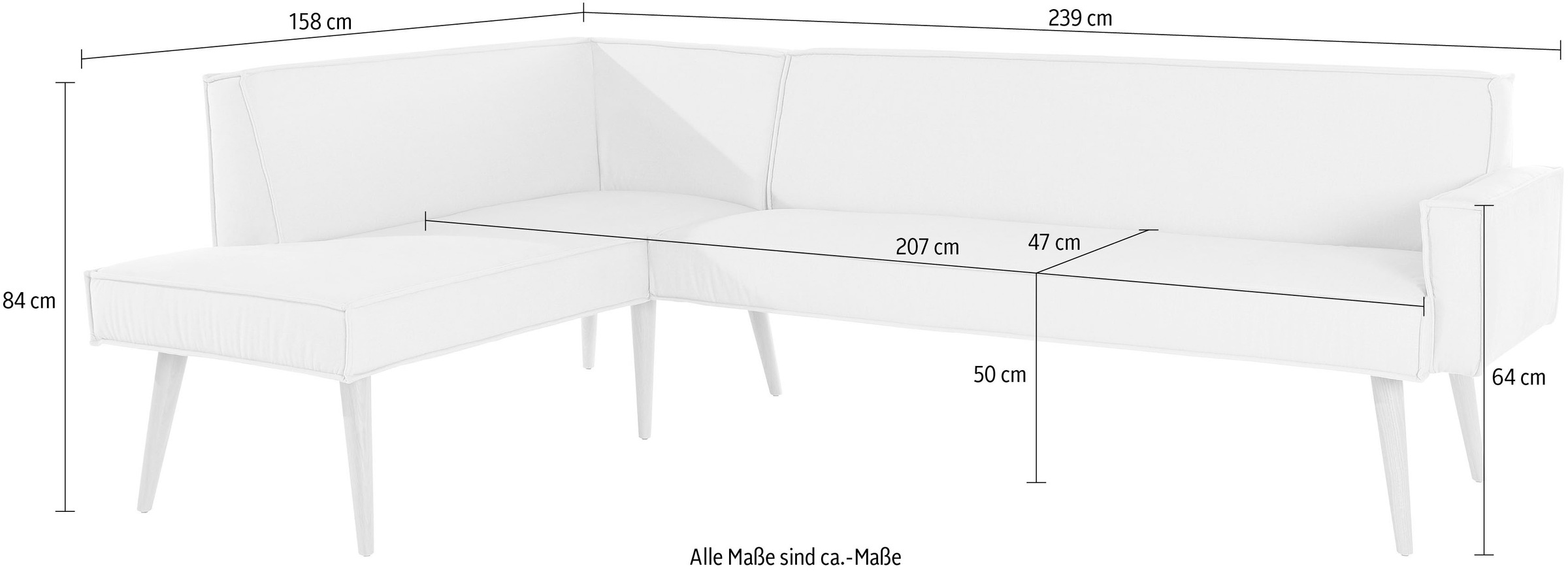 exxpo - sofa fashion Eckbank »Lungo, moderne Kedernaht, bequem und elegant, hoher Holzfuß«, hochwertige Detailverarbeitung, frei im Raum stellbar