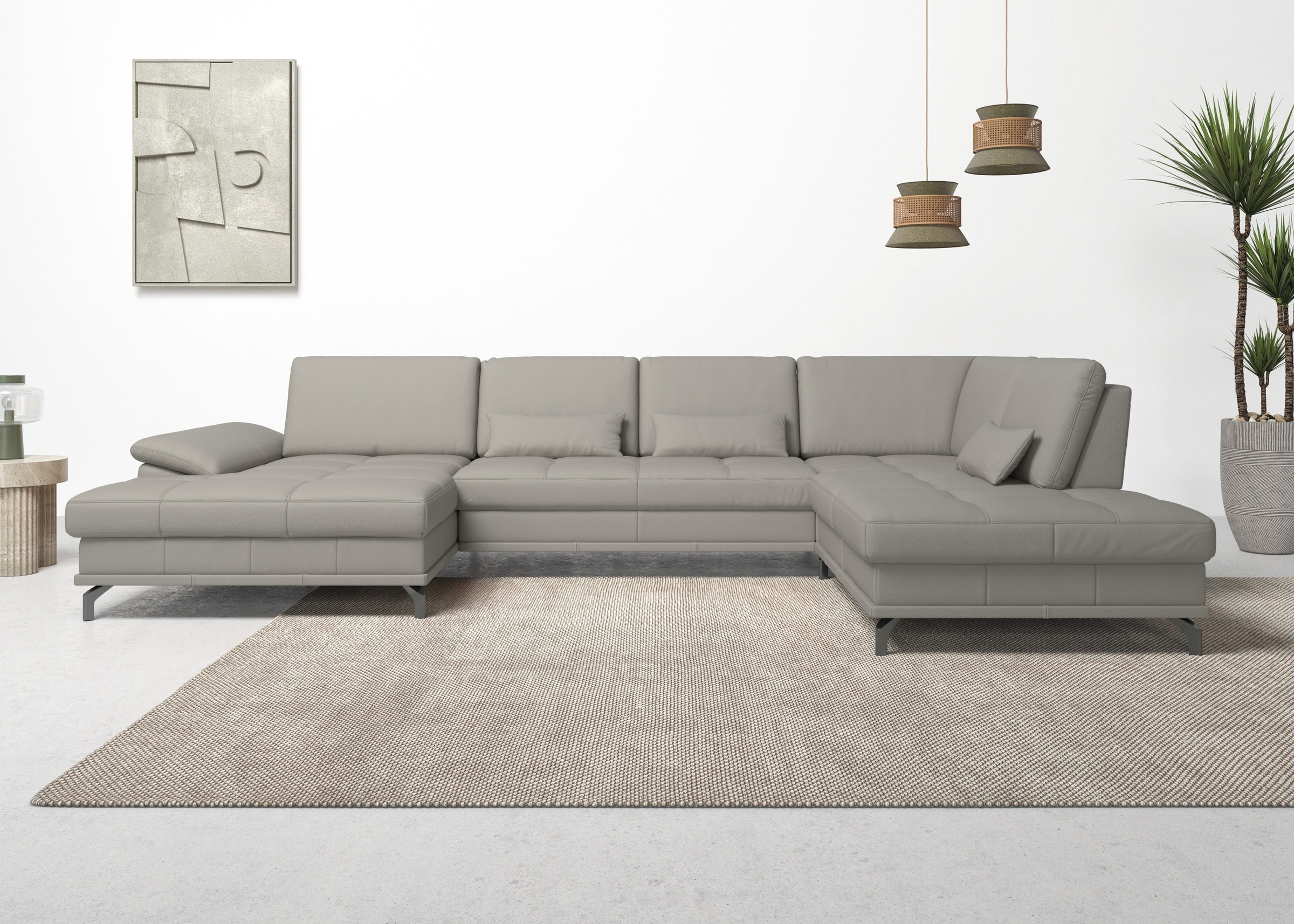 Places of Style Wohnlandschaft »Costello U-Form, mit Sitztiefenverstellung, Armteilverstellung und«, 3 Nierenkissen, optional Bettfunktion und Bettkasten