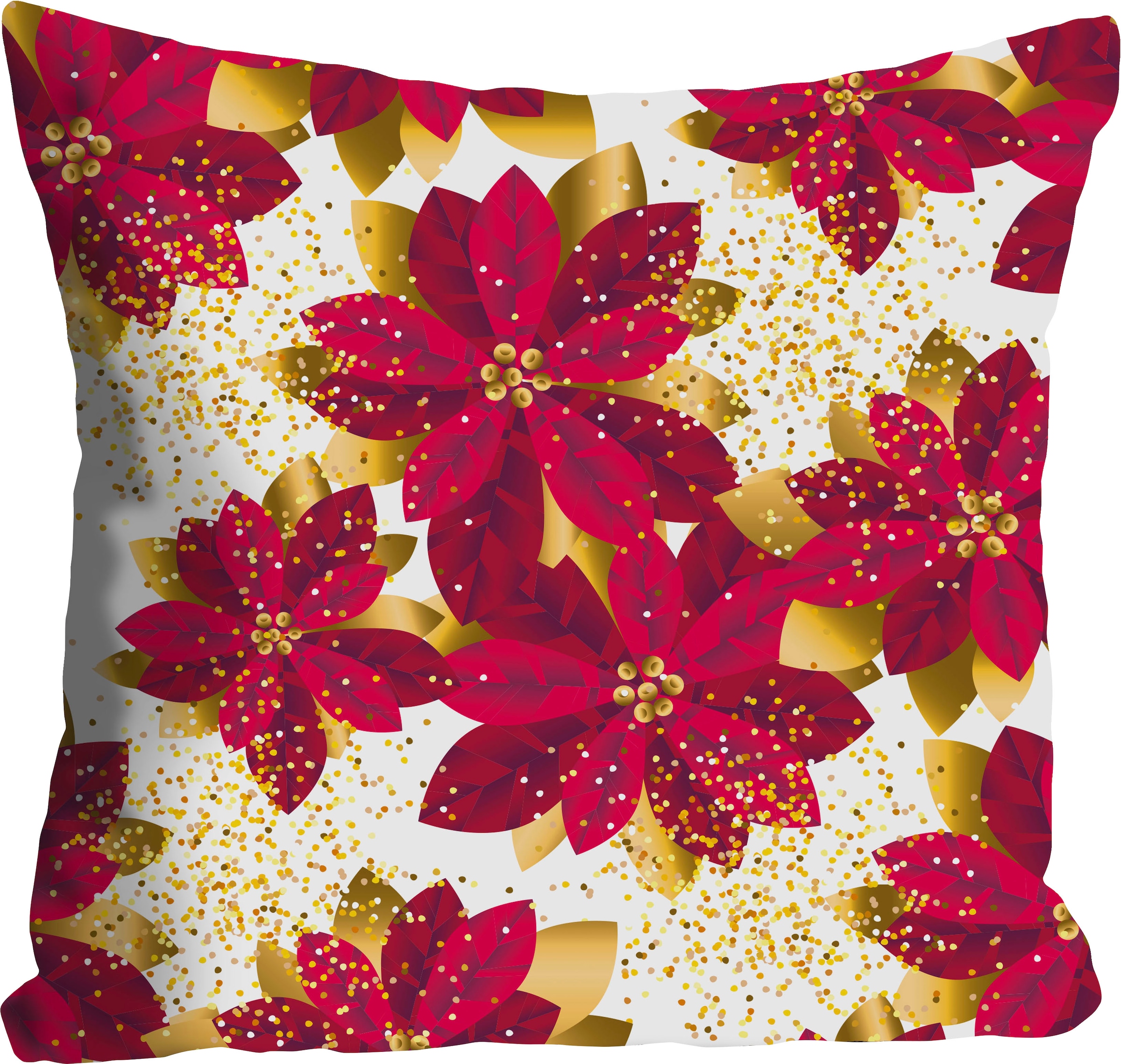 queence Dekokissen »Rosie« Kissenhülle,Rote Blüten,Goldene Blüten,Blumenmuster,Eleganz