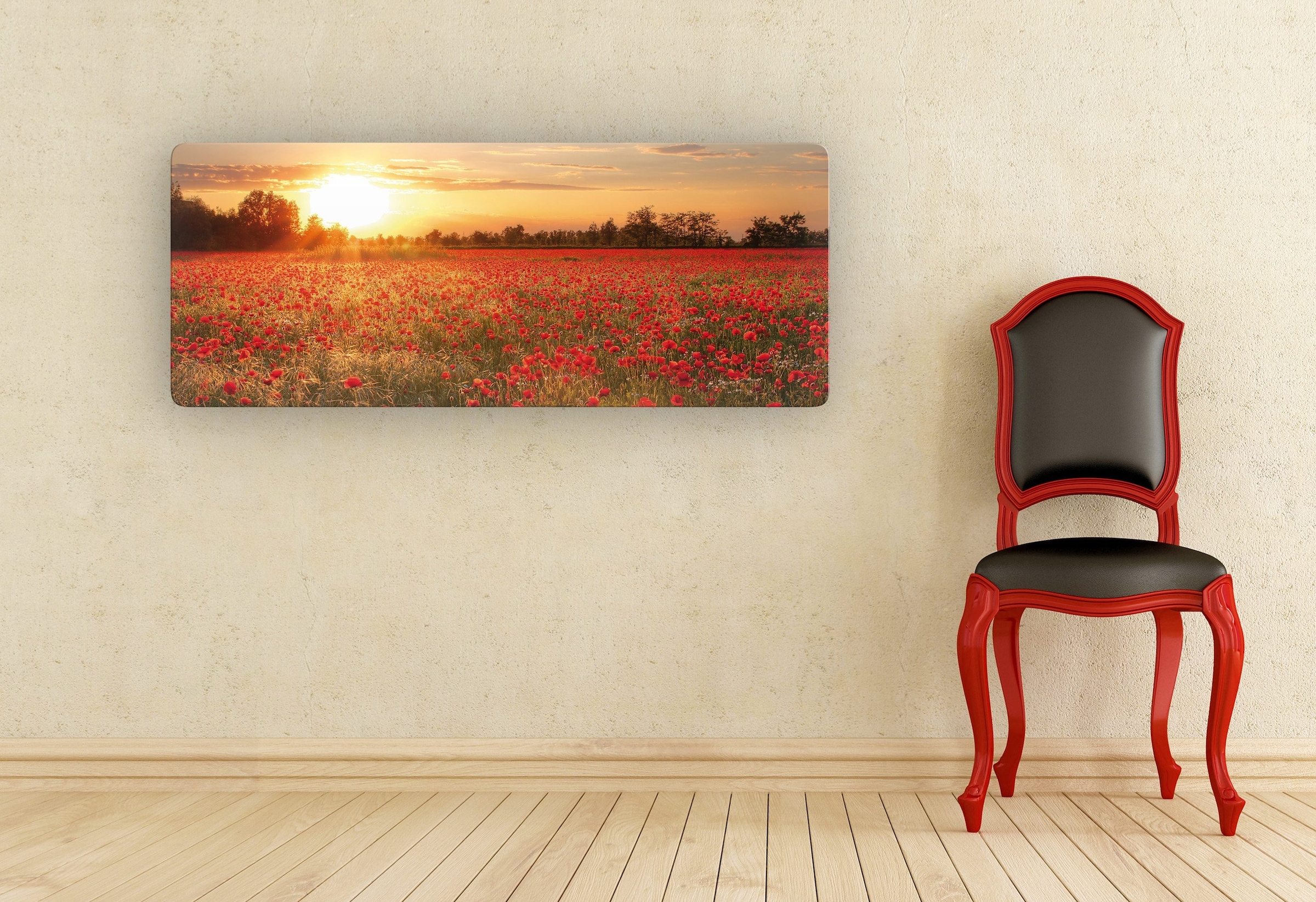 Wall-Art Glasbild »Mohnfeld im Sonnenuntergang Panorama«, 100/40 cm auf  Raten kaufen