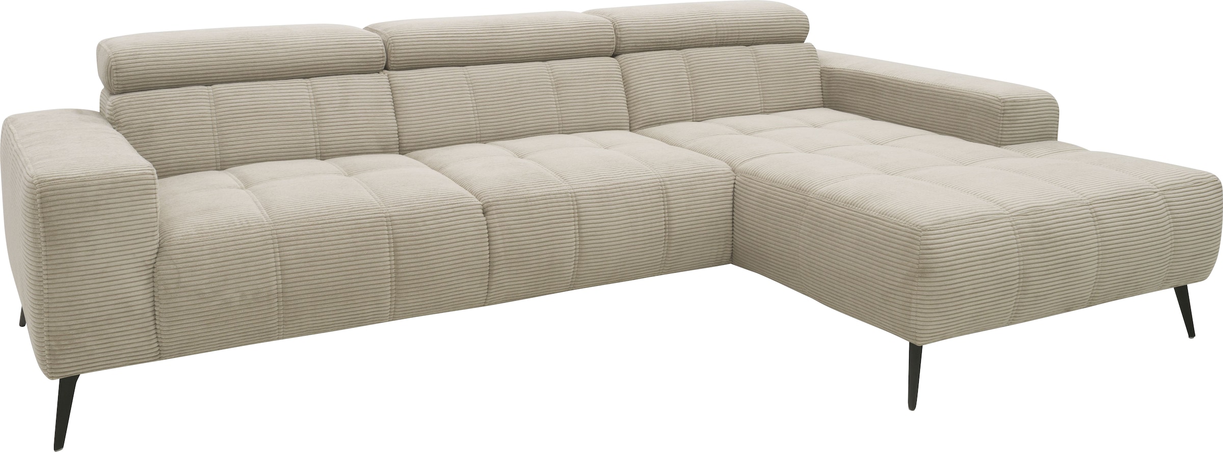 DOMO collection Ecksofa »Trento L-Form, mit Kufenfuß oder Einzelfuß«, wahlweise mit Kopfteilverstellung, Recamiere links/rechts bestellbar