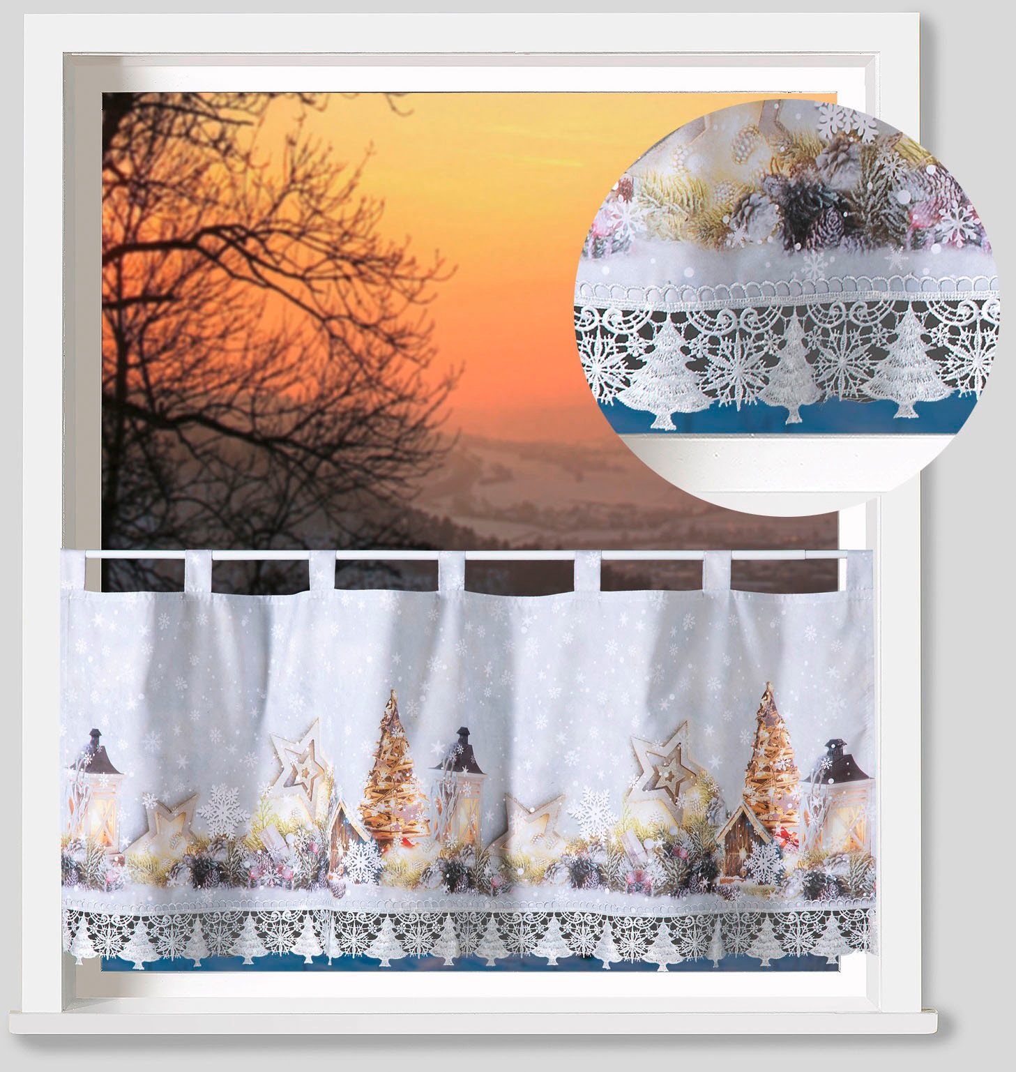 Weckbrodt Scheibengardine »rustikale Weihnacht«, (1 St.), Bistro, Gardine, blickdicht, Macramè-Bordüre, HxB 45x120cm, Store