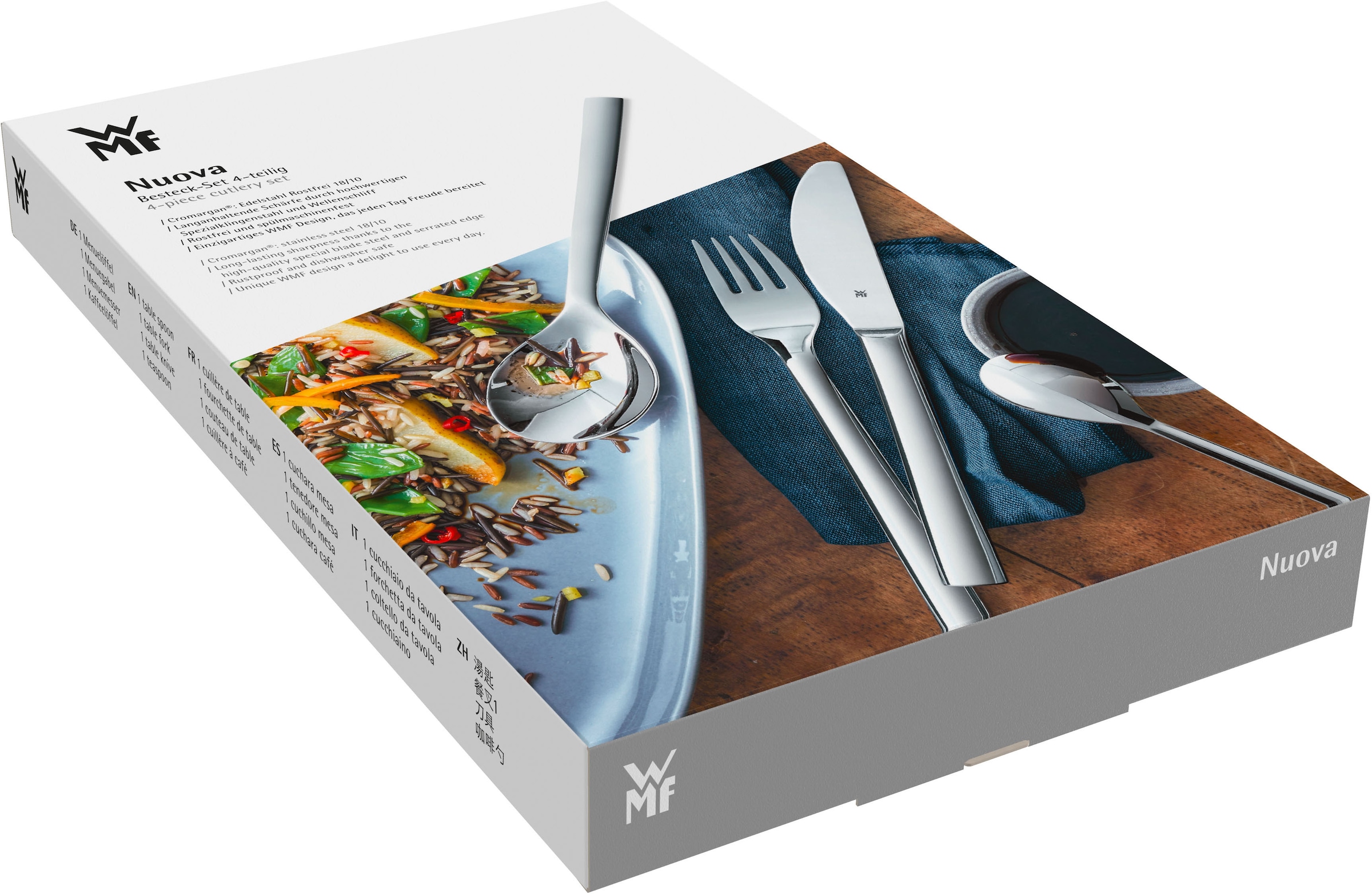 WMF Besteck-Set »Nuova«, (Set, 4 tlg.), 4-tlg., Cromargan Edelstahl rostfrei 18/10, Geschenkverpackung