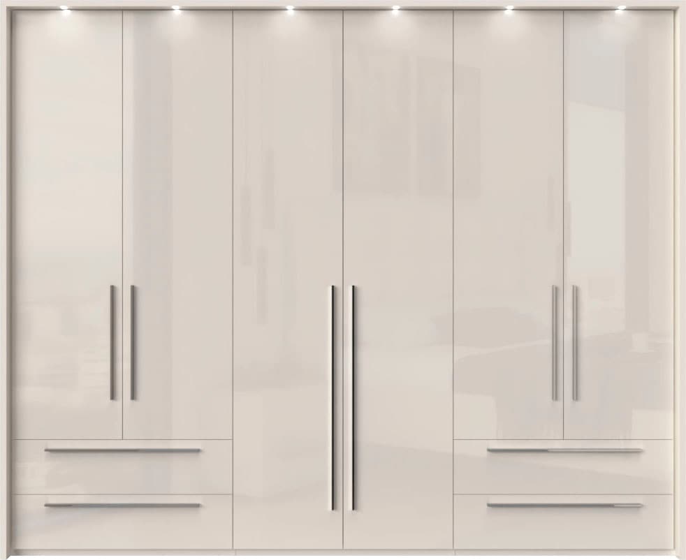 Places of Style Kleiderschrank »Piano Schlafzimmerschrank Premium Qualität mit LED«, beige, UV lackiert, hochglänzend, in 2 Breiten mit 4 Schubladen