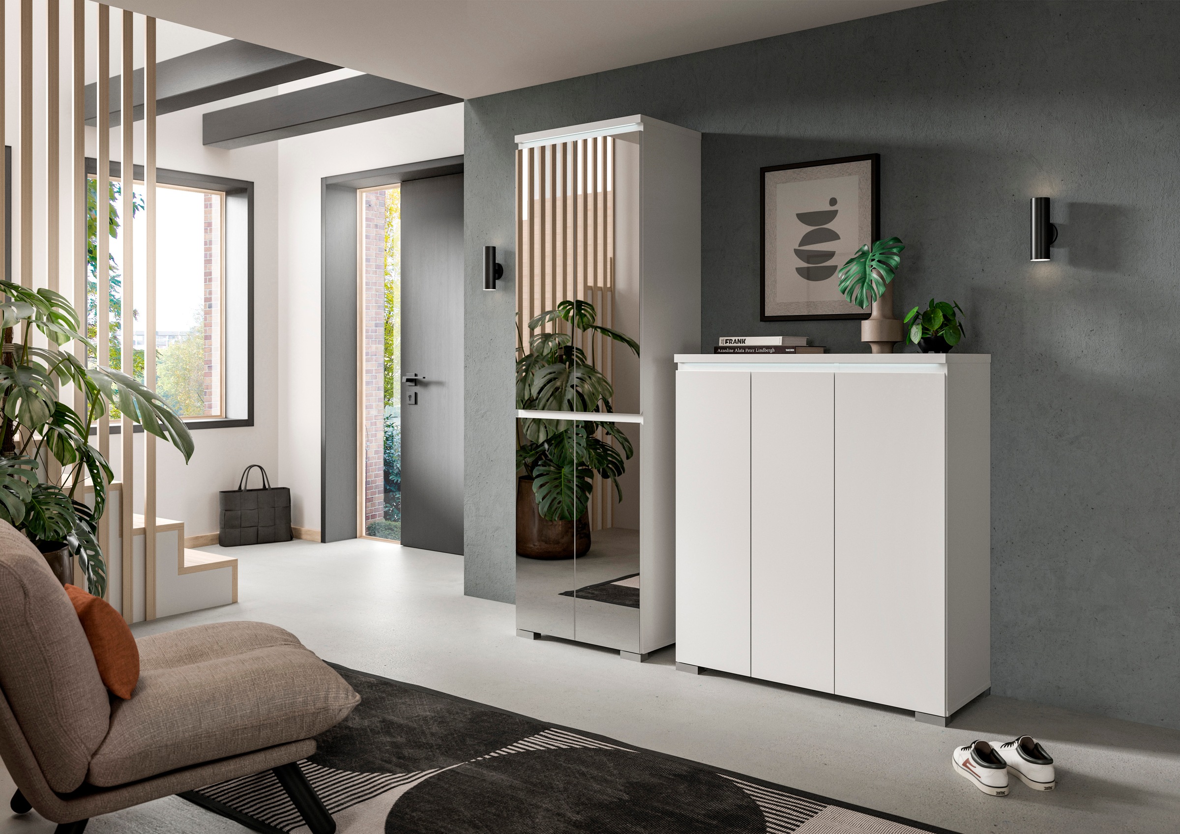 INOSIGN Schuhschrank »Skoskap, Tiefe 40 cm, 4 Türen, 9 Fächer, 7 verstellbare Einlegeböden«, Platz für ca. 27 Schuhpaare, Hochschrank, Spiegelschrank,Dielenschrank