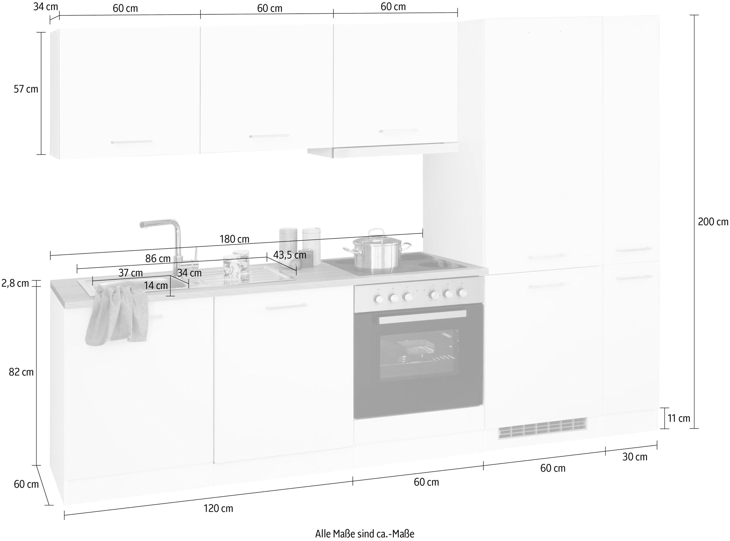 KOCHSTATION Küchenzeile »KS-Visby«, mit E-Geräten, Breite 270 cm, inkl. Kühl/Gefrierkombination