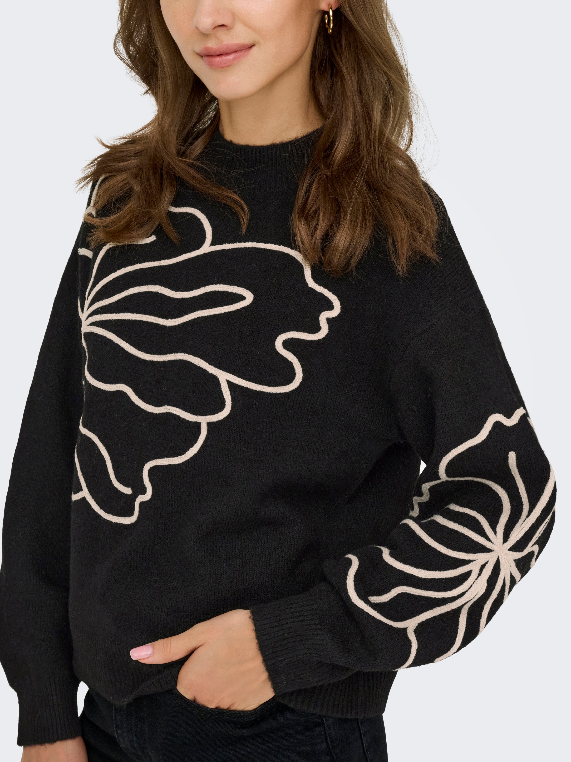 JDY Strickpullover »JDYJELLA L/S FLOWER PULLOVER KNT NOOS« Materialmix, regular fit