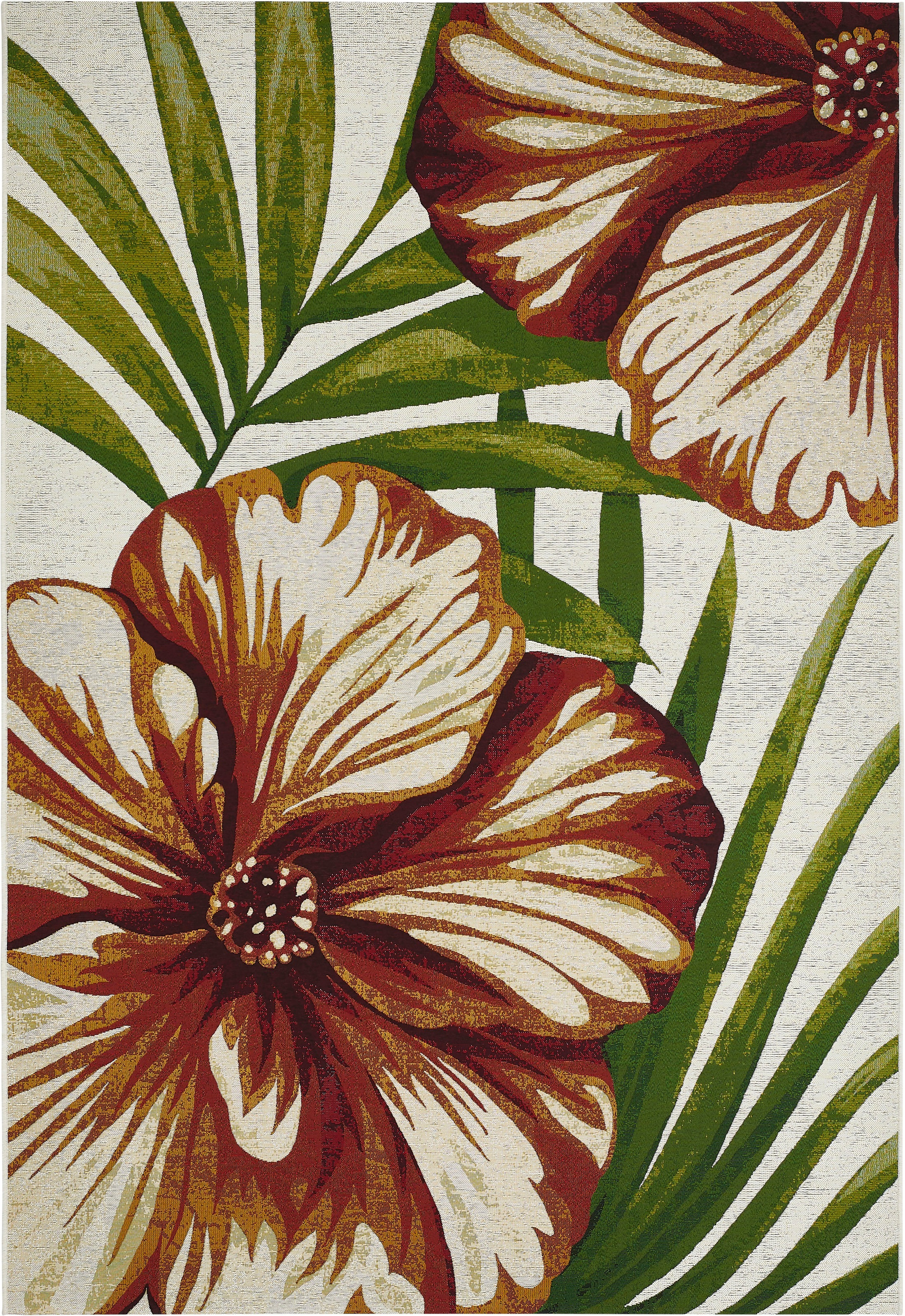 LUXOR living Teppich »Panama Blume, Made in Belgium«, rechteckig, 5 mm Höhe, Flachgewebe, modernes Design, Motiv Blumen, In- und Outdoor geeignet