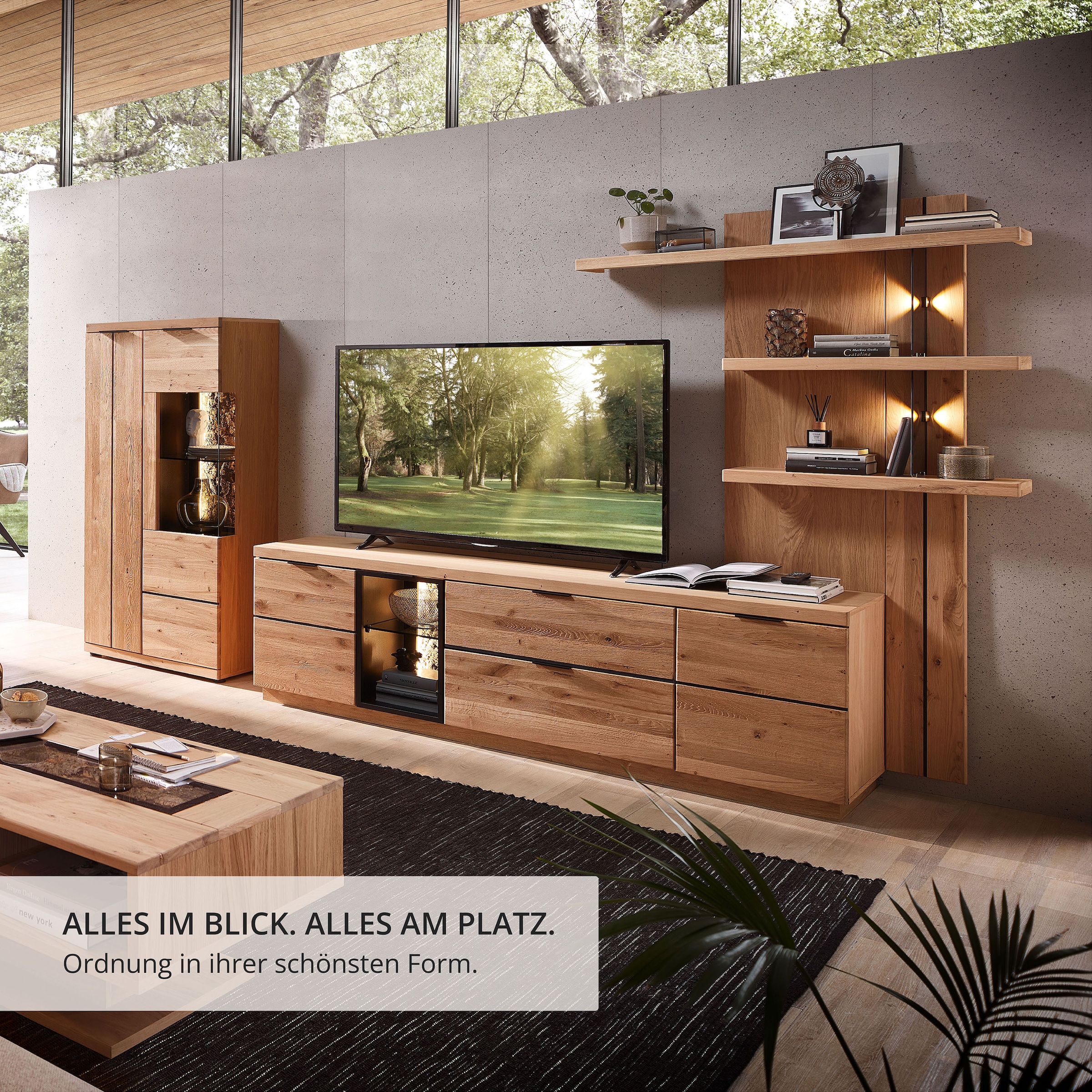 Wohnconcept Wandboard »Donna Wandpaneel, 122x174x24 ( BxHxT)« 1 Stk. tlg. Beleuchtung optional bestellbar, 3 Böden, Massivholzblende