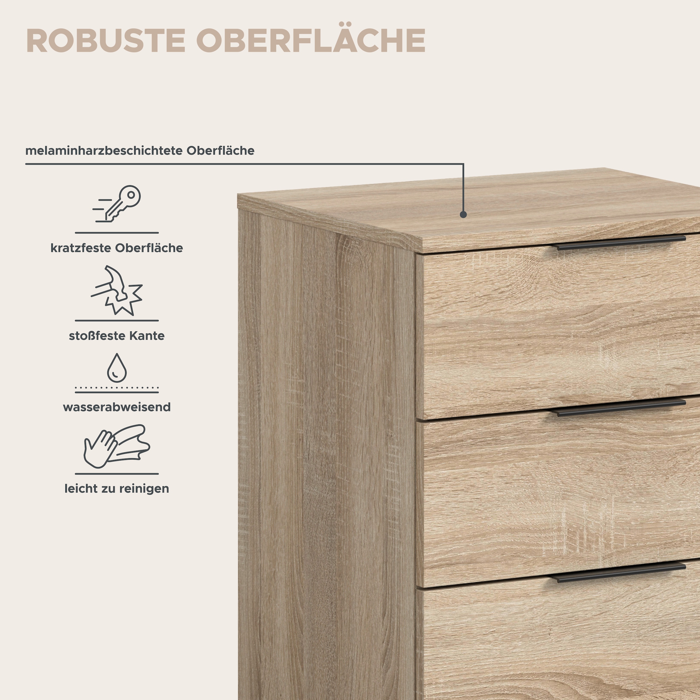 Home affaire Nachtkommode »Skarde 2 Nachttische, jeweils Breite: 45 cm« Set, Sie bekommen 2  Nachttische im Set, 2 Stk. tlg. Skarde, 2er Set Nachtkommoden, 3 Schubkästen, Sonoma Eiche NB