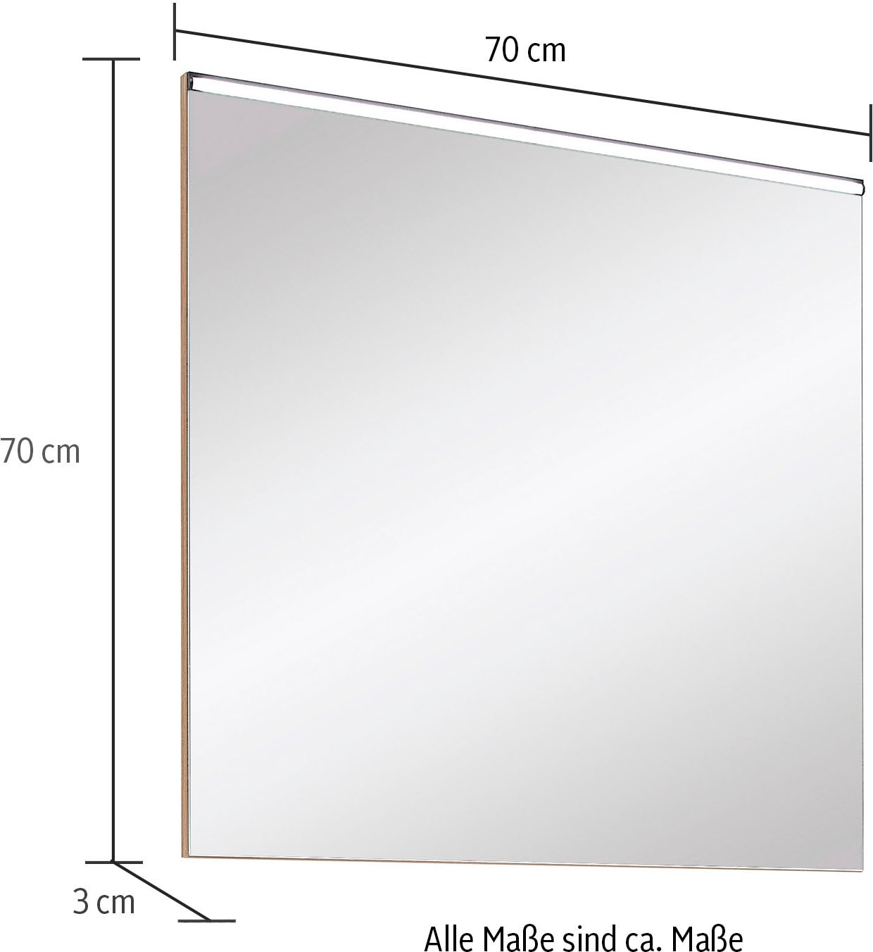 Saphir LED-Lichtspiegel »Quickset 395 Spiegel inkl. LED-Lichtprofil, 70 cm breit, 12V LED«, Flächenspiegel in Riviera Eiche quer Nachbildung, 7,4 Watt