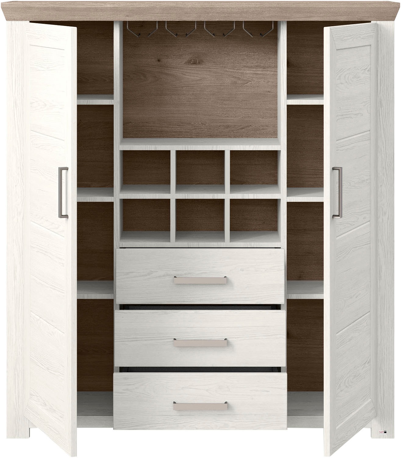 set one by Musterring Highboard »York«, Typ 19, mit 3 Schubkästen und Flaschenregal, Landhausstil, B 129cm