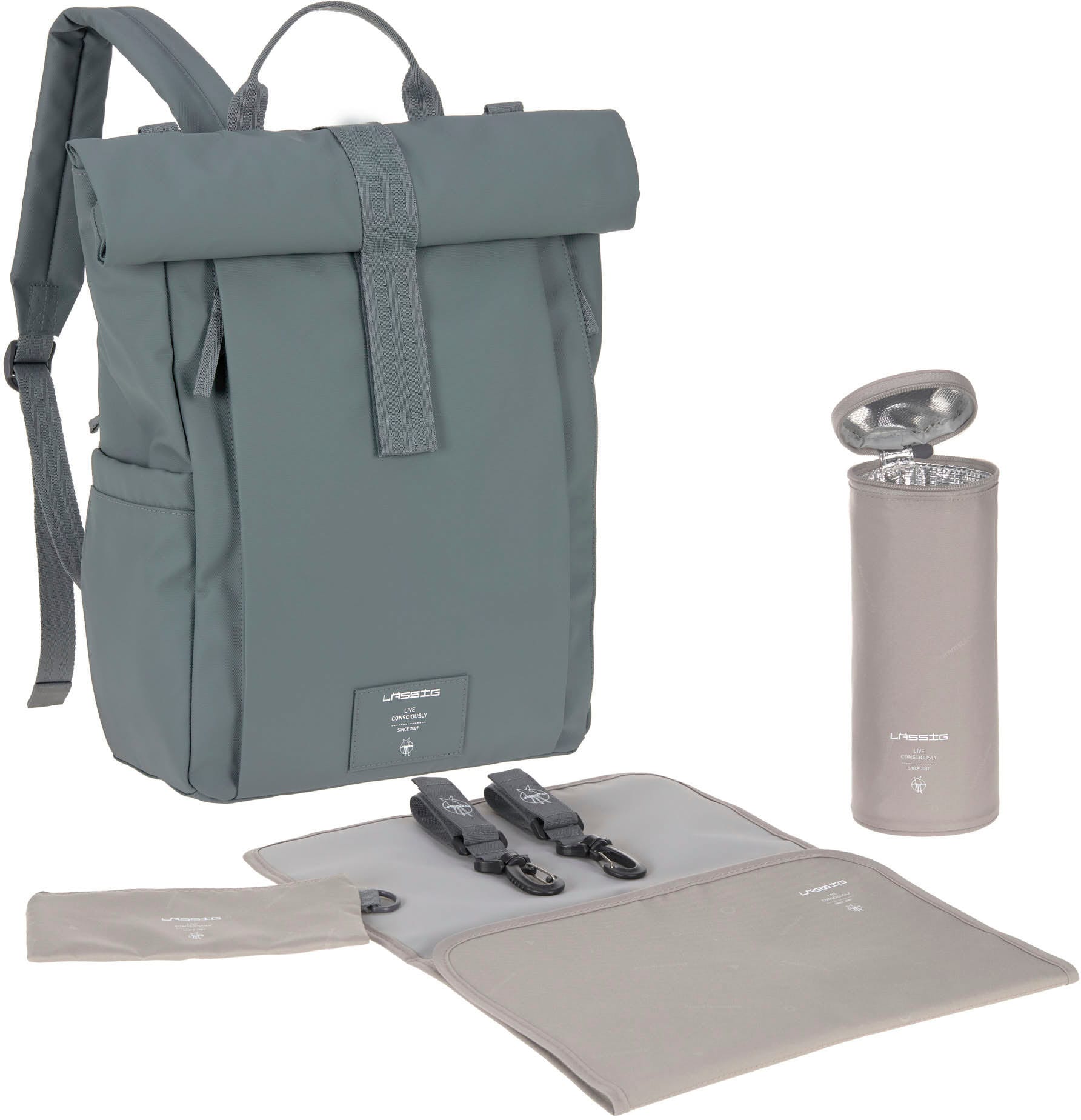 LÄSSIG Wickelrucksack »Green Label, Rolltop Up, anthracite«, vegan; zum Teil aus recyceltem Material