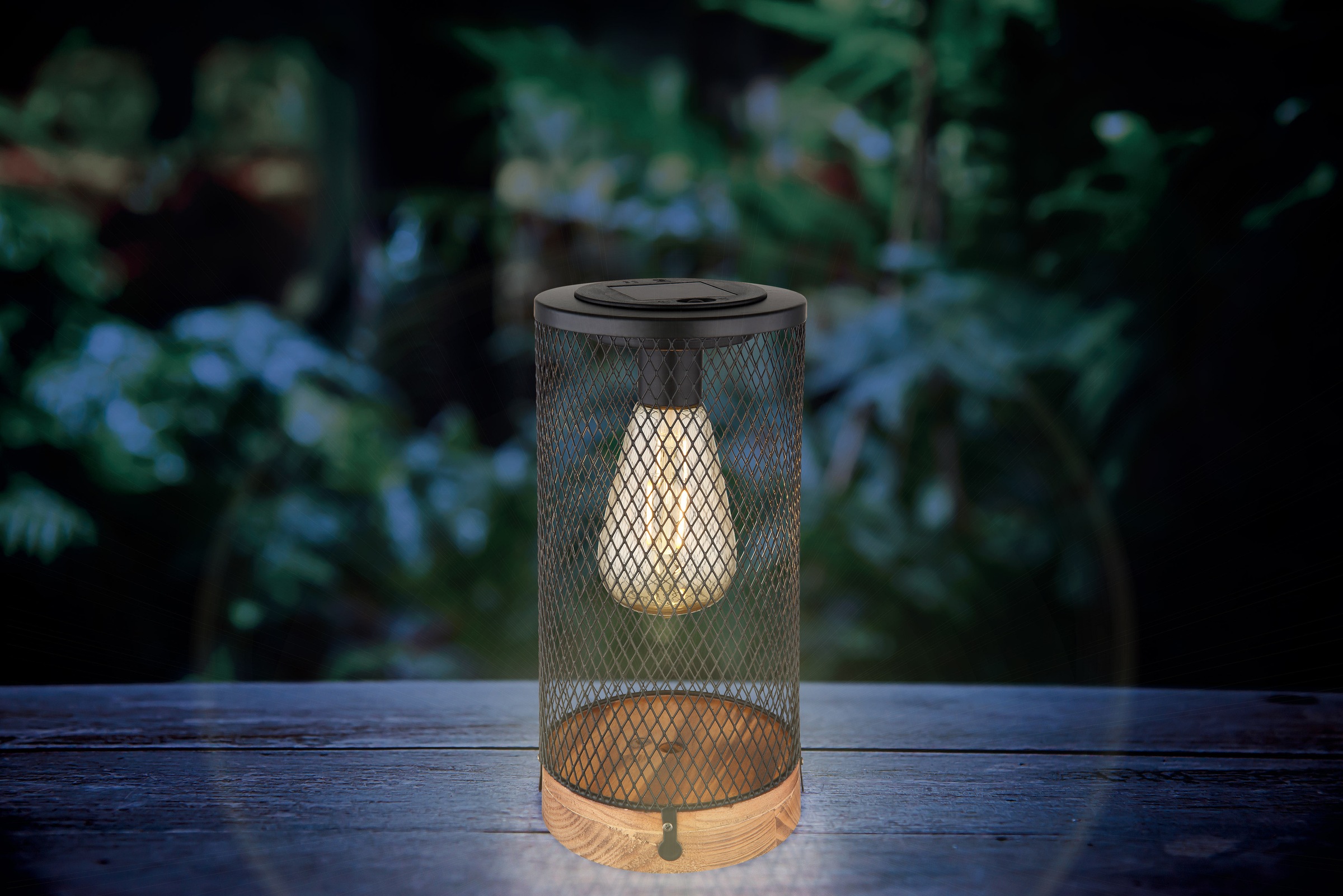 GLOBO LIGHTING LED Solarleuchte »SOLARLEUCHTE HOLZ NATURFARBEN, 1XLED«, 1 flammig, Leuchtmittel LED-Modul | LED fest integriert, Druckschalter IP44, ø: 120mm, H: 255mm
