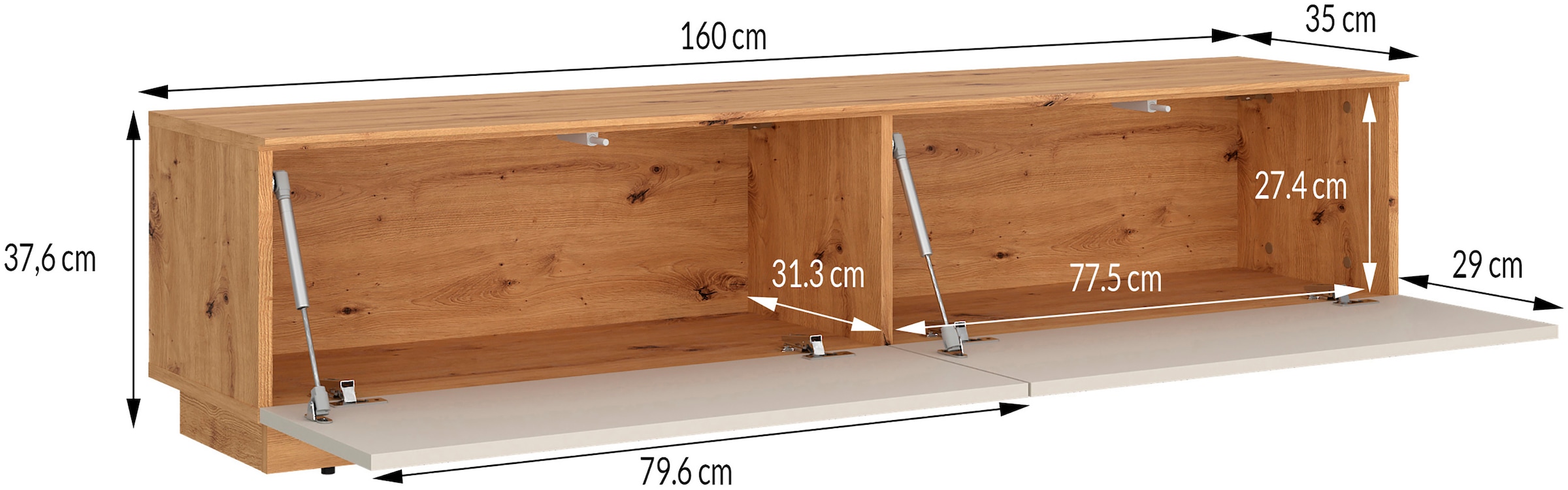 OTTO home Lowboard »2 Klappen und viel Stauraum« hängend oder stehend, grifflos, modern, Breite 160cm
