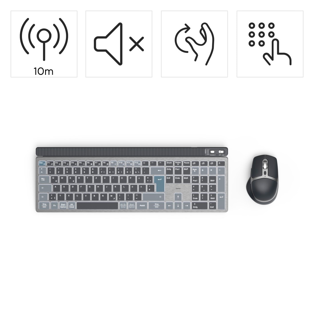 Hama Tastatur- und Maus-Set »Kabellose Tastatur und Maus (Multi Device, 2x Bluetooth, 1x Funk, DE)«