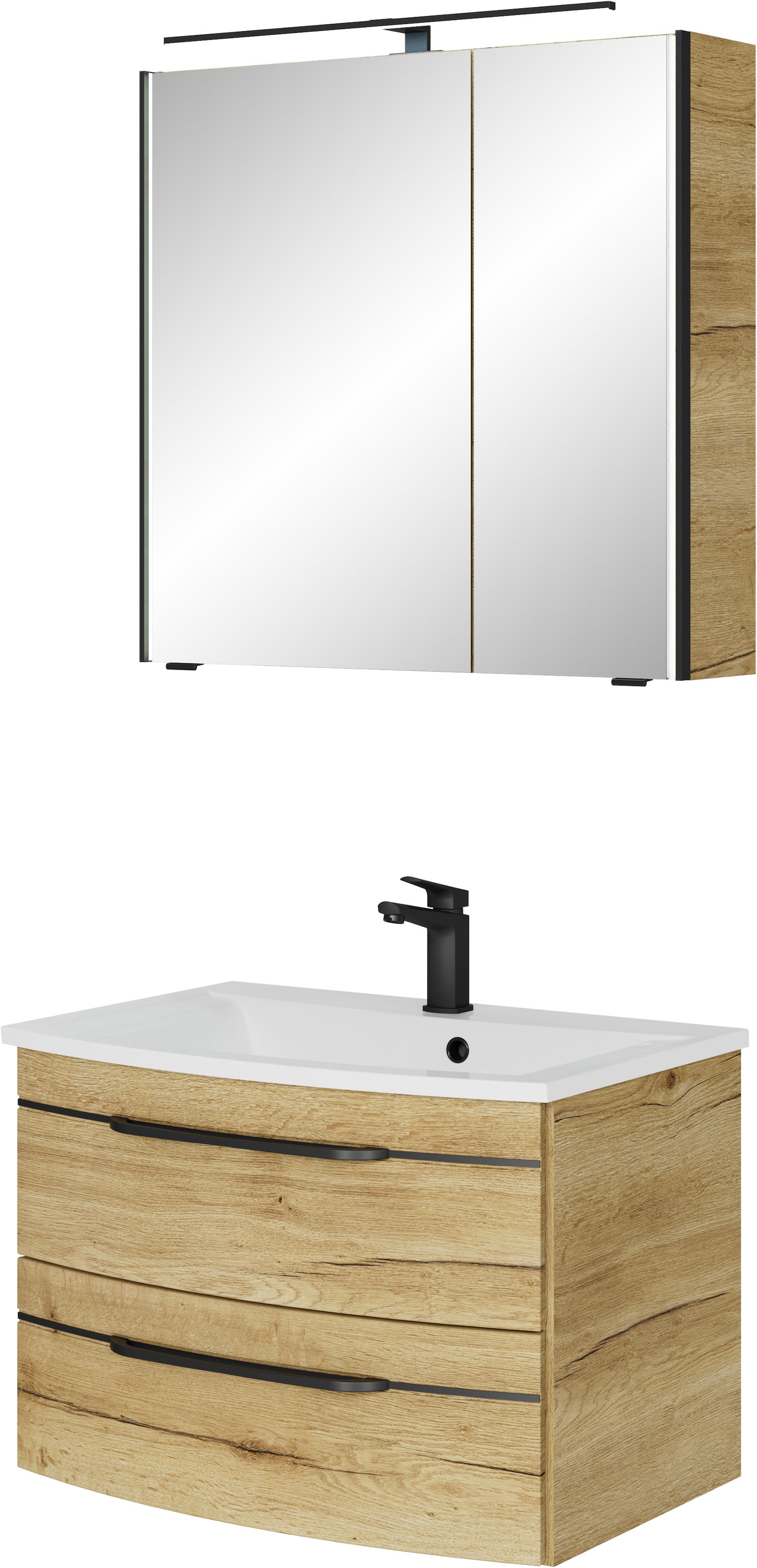 Saphir Badmöbel-Set »Serie 7045 2-teilig Mineralmarmor-Waschtisch mit LED-Spiegelschrank«, (Set, 2 St.), Badezimmer-Set 73,2 cm breit, inkl. Türdämpfer, 2 Türen, 2 Schubladen