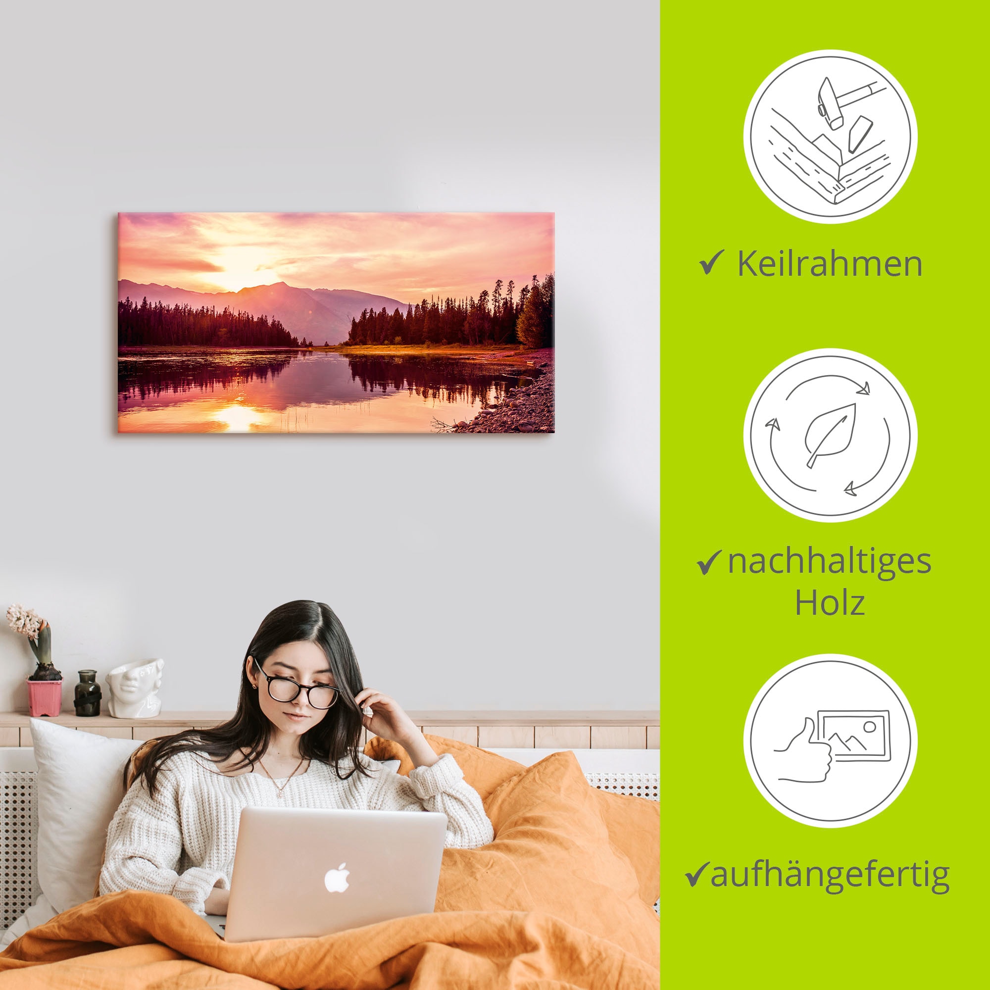 Artland Wandbild »Grand Teton Gebirge bei Sonnenuntergang«, Sonnenaufgang & -untergang (1 Stück), in vielen Größen & Produktarten - Alubild / Outdoorbild, Leinwandbild, Poster, Wandaufkleber / Wandtattoo auch für Badezimmer geeignet