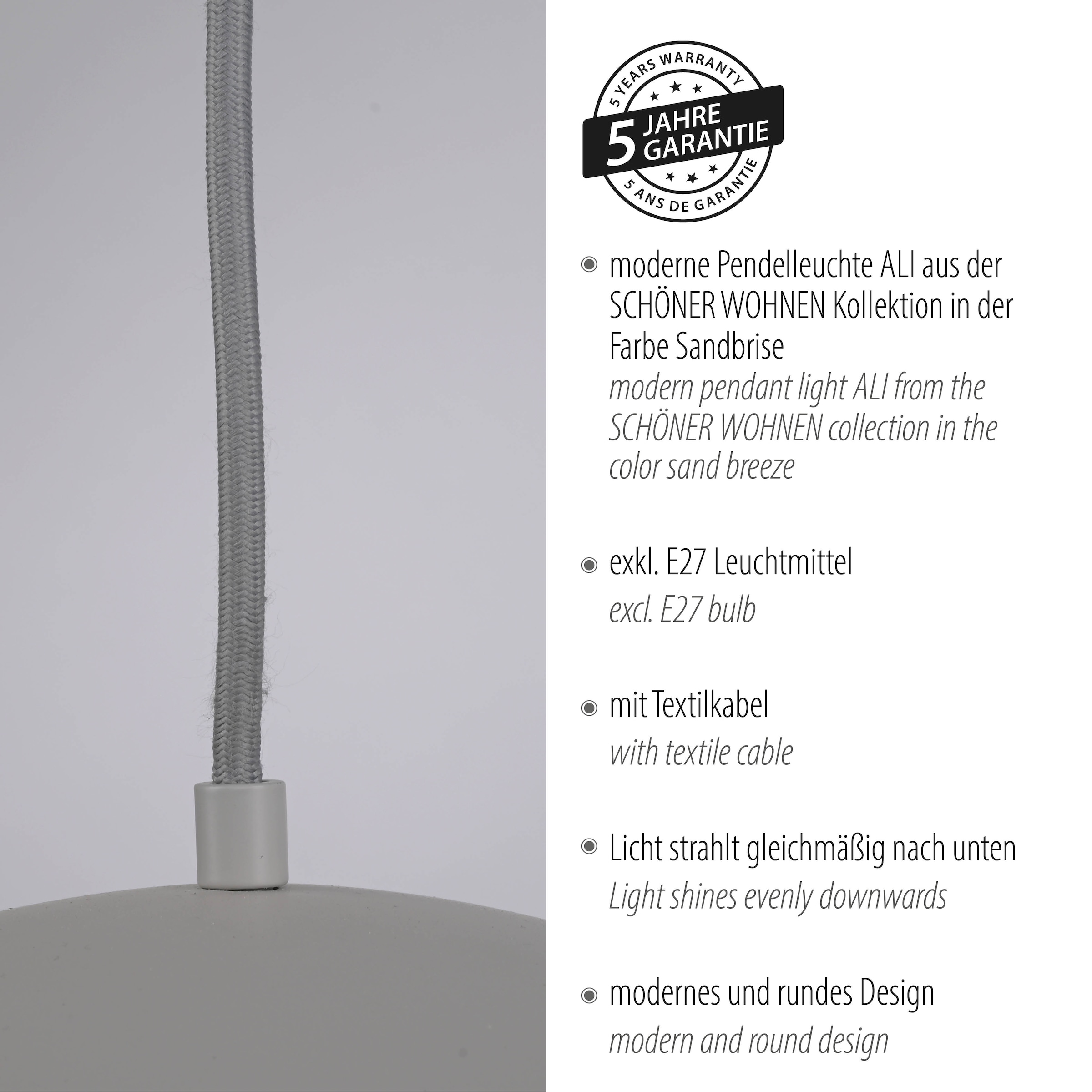 SCHÖNER WOHNEN-Kollektion LED Pendelleuchte »ALI« E27 1 Stk. SCHÖNER WOHNEN Kollektion, Downlight