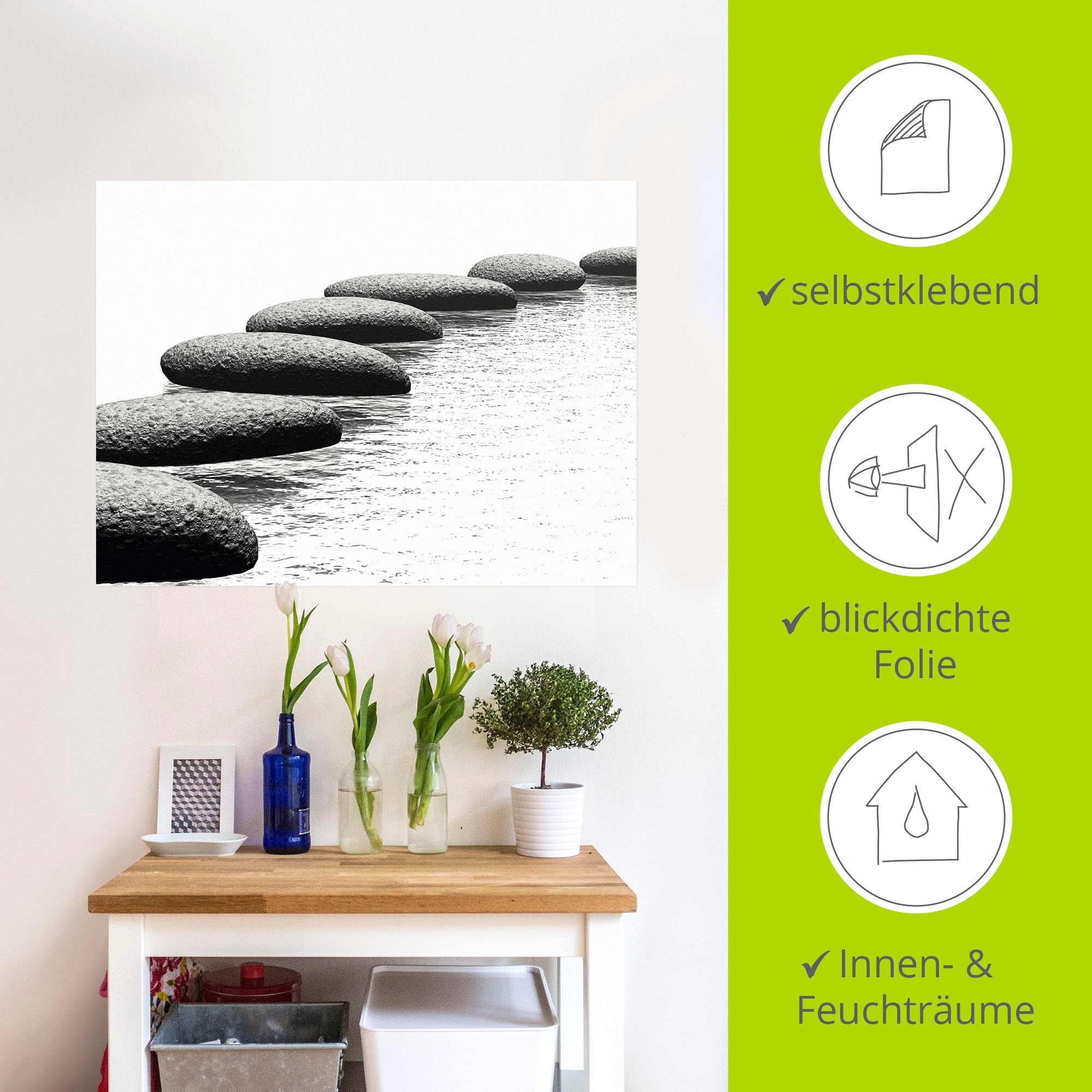 Artland Wandbild »Ein Kiesel auf einem Hintergrund«, Gewässer, (1 St.), als Alubild, Outdoorbild, Leinwandbild, Wandaufkleber, versch. Größen
