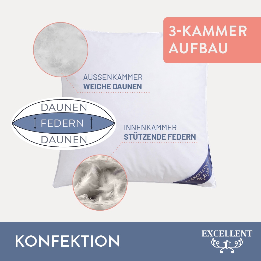 Excellent 3-Kammer-Kopfkissen »Davos«, (1 St.), mit 100% Gänsedaunen in den Außenkammern gefüllt