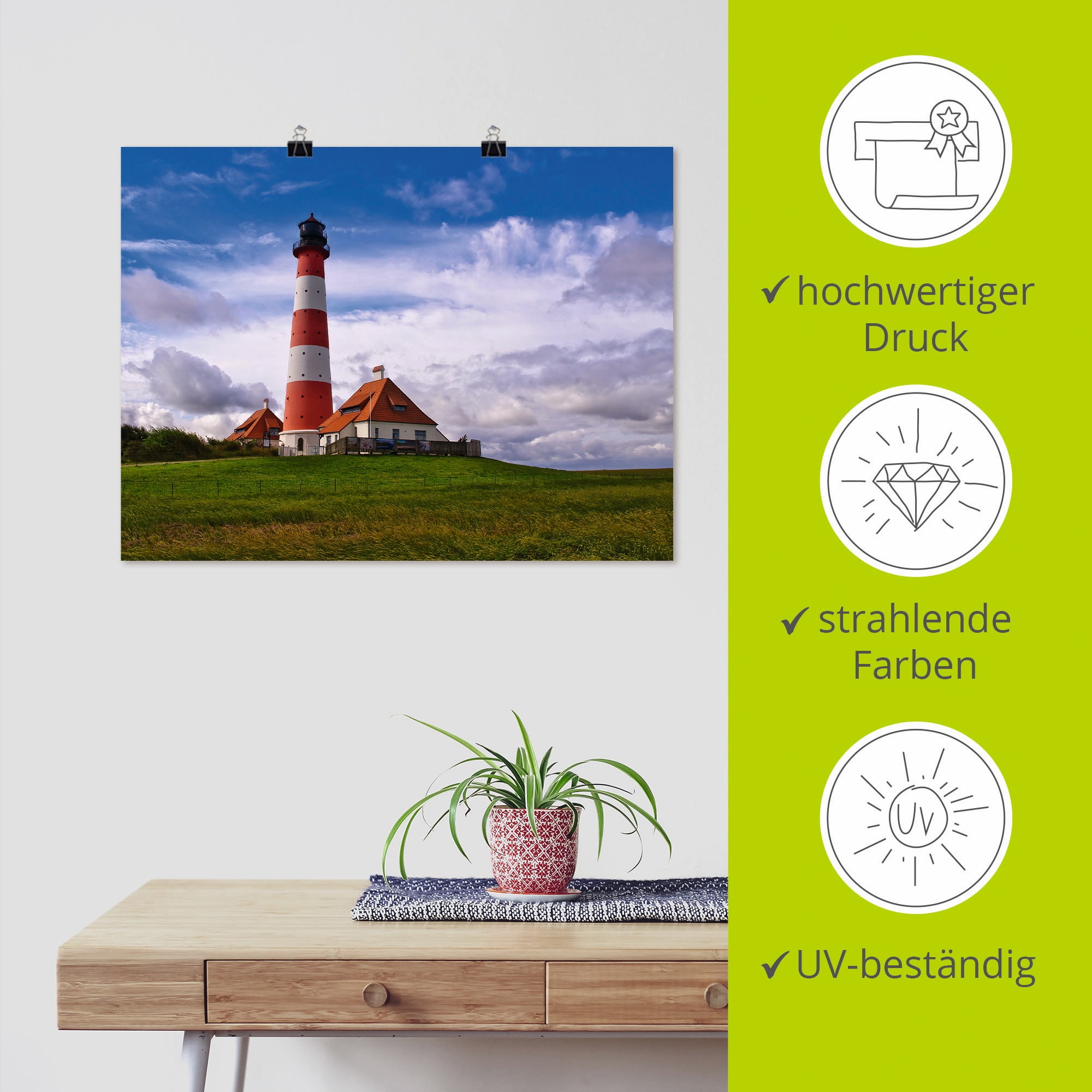 Artland Wandbild »Leuchtturm Westerheversand«, Gebäude, (1 St.), als Leinwandbild, Poster in verschied. Größen