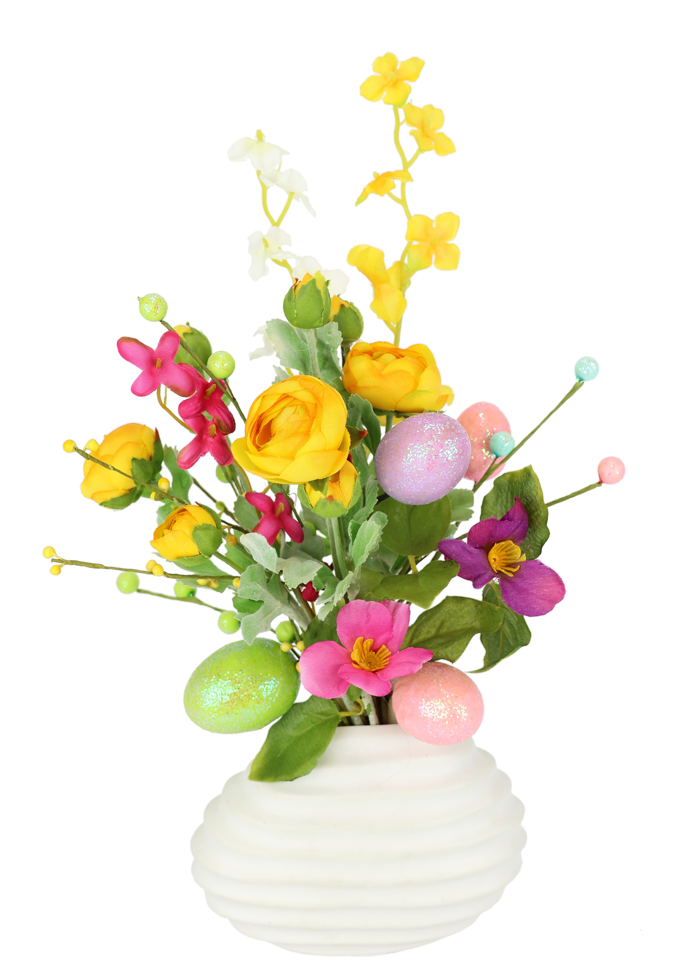 I.GE.A. Kunstblume »Frühlingsstrauß«, In Vase aus Keramik Blumenstrauß Lavendel und Eier