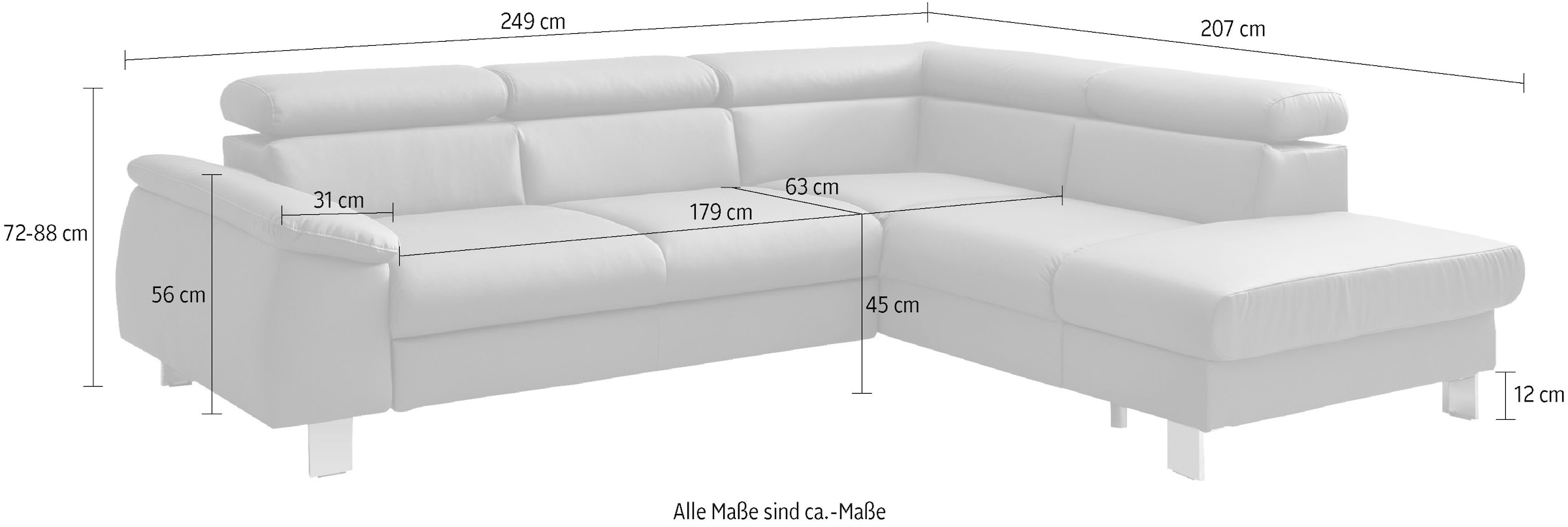 COTTA Ecksofa »Komaris L-Form mit Kopfteilverstellung«, wahlweise mit Bettfunktion, Bettkasten & Beleuchtung